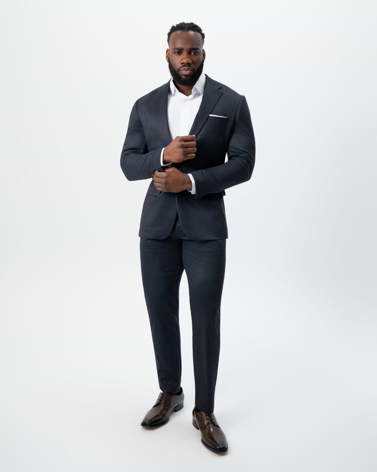 Athletic Fit Stretch Suit - Maroon, Navy, and Black Mini Check