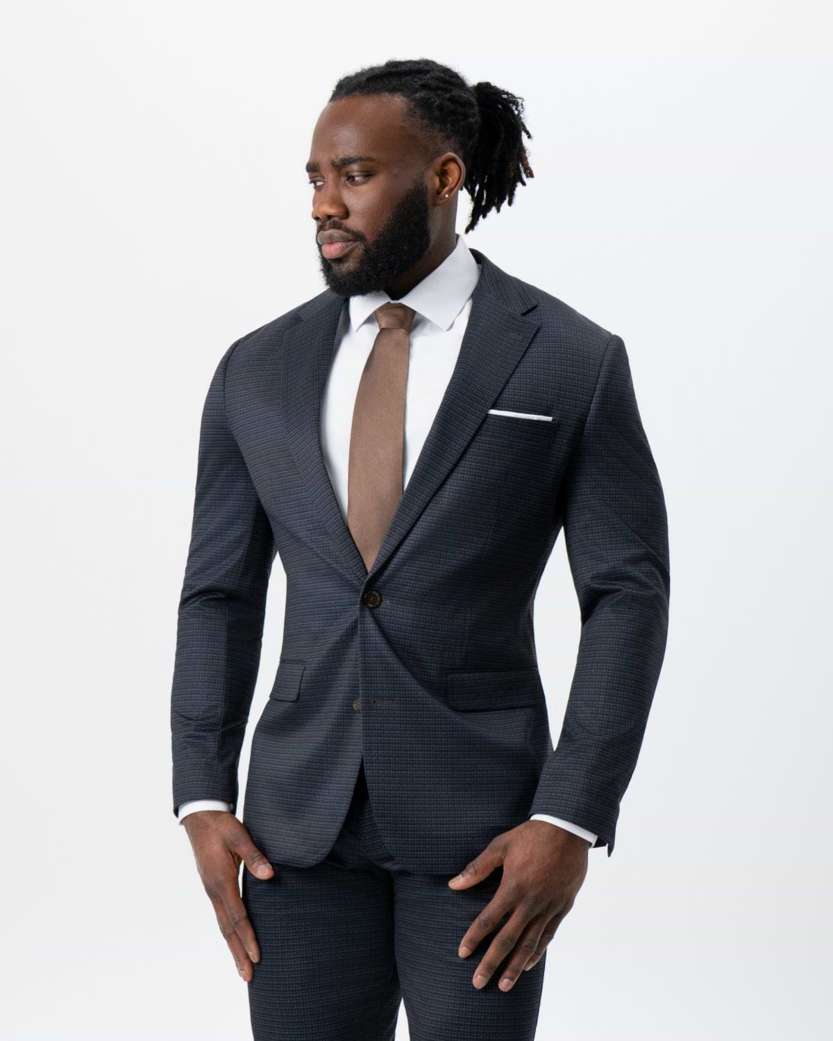 Athletic Fit Stretch Suit - Maroon, Navy, and Black Mini Check
