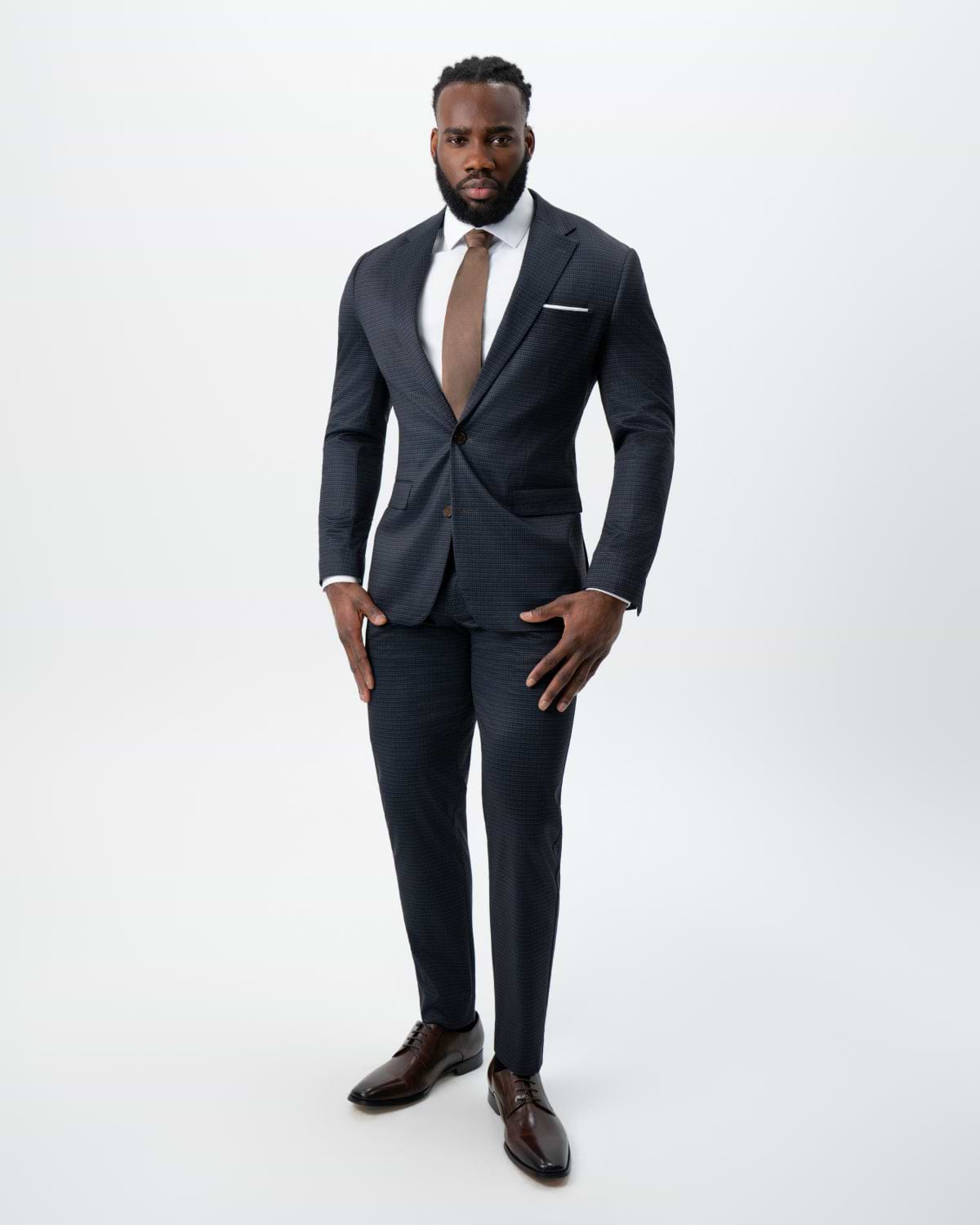 Athletic Fit Stretch Suit - Maroon, Navy, and Black Mini Check