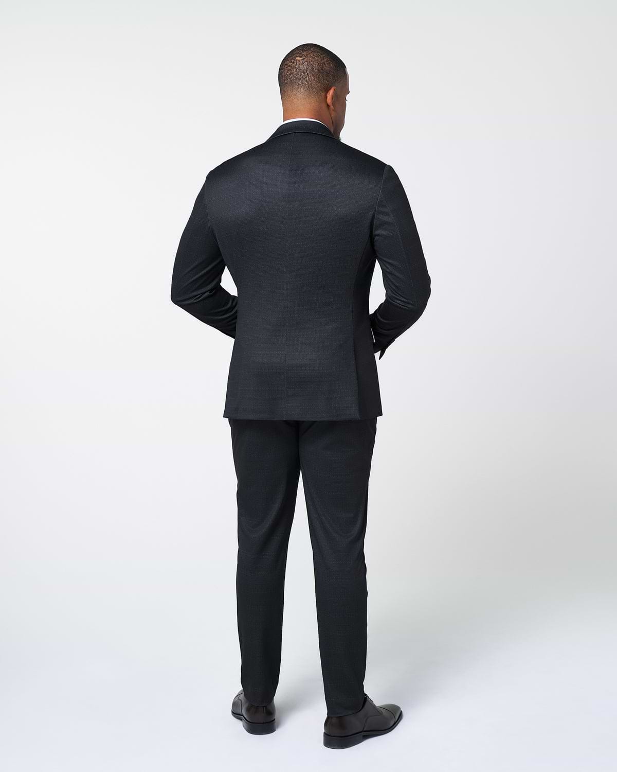 Athletic Fit Stretch Suit - Midnight Navy & Blue Microcheck