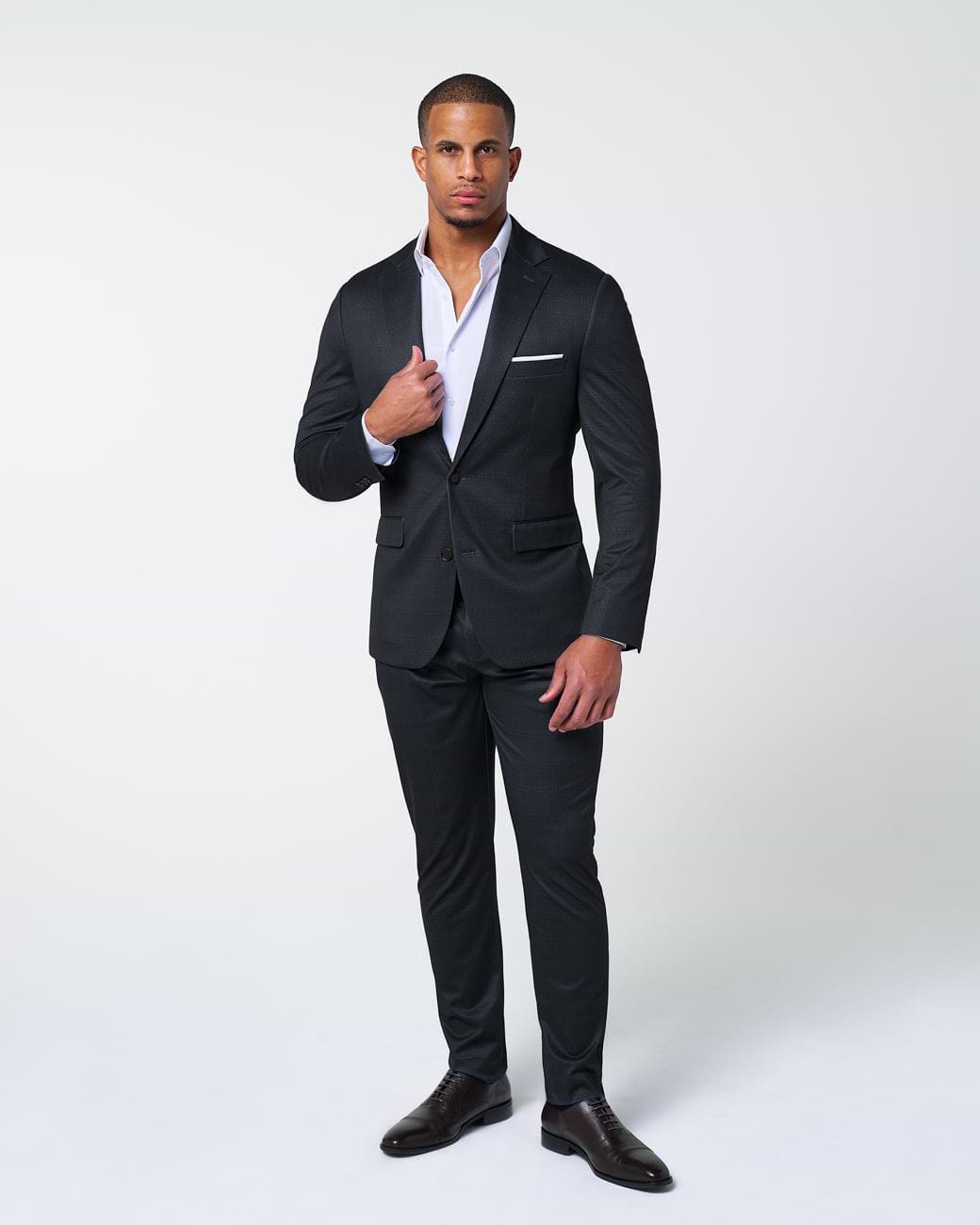Athletic Fit Stretch Suit - Midnight Navy & Blue Microcheck