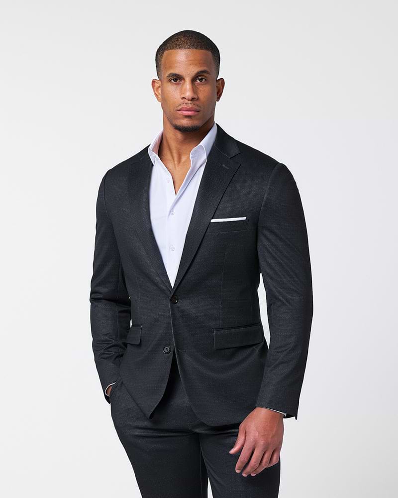 Athletic Fit Stretch Suit - Midnight Navy & Blue Microcheck