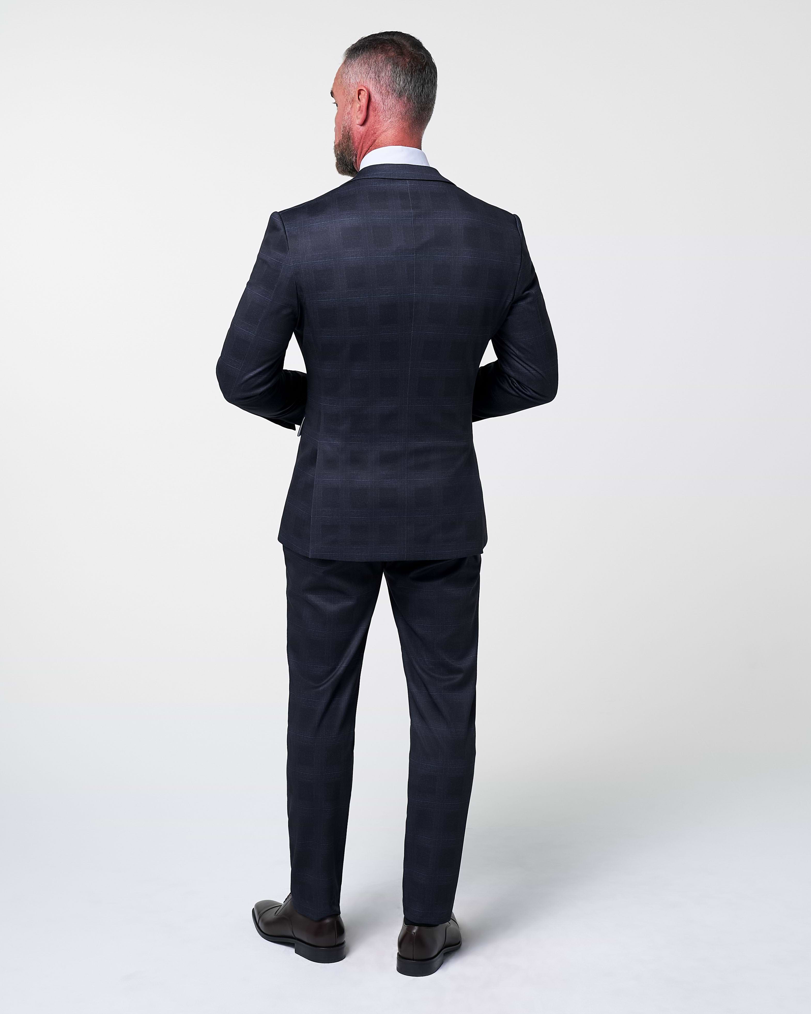 Athletic Fit Stretch Suit - Midnight Navy Plaid & Blue Plaid