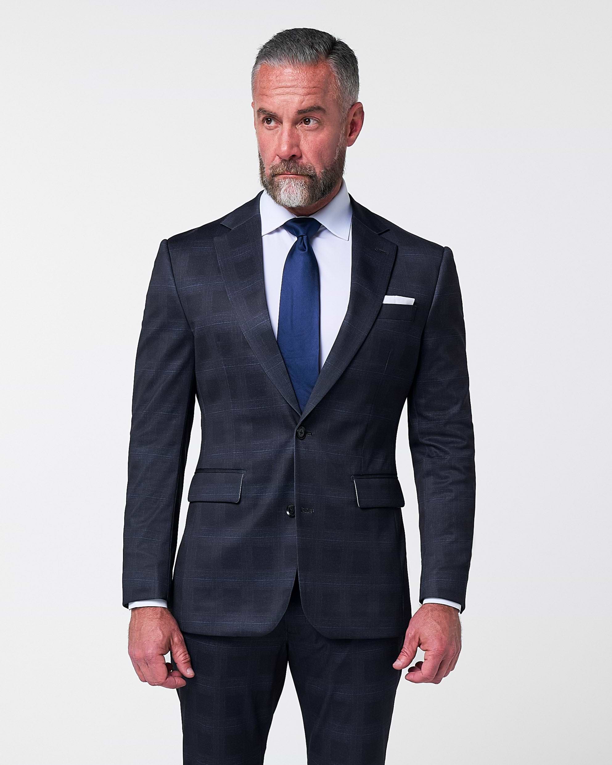 Athletic Fit Stretch Suit - Midnight Navy Plaid & Blue Plaid