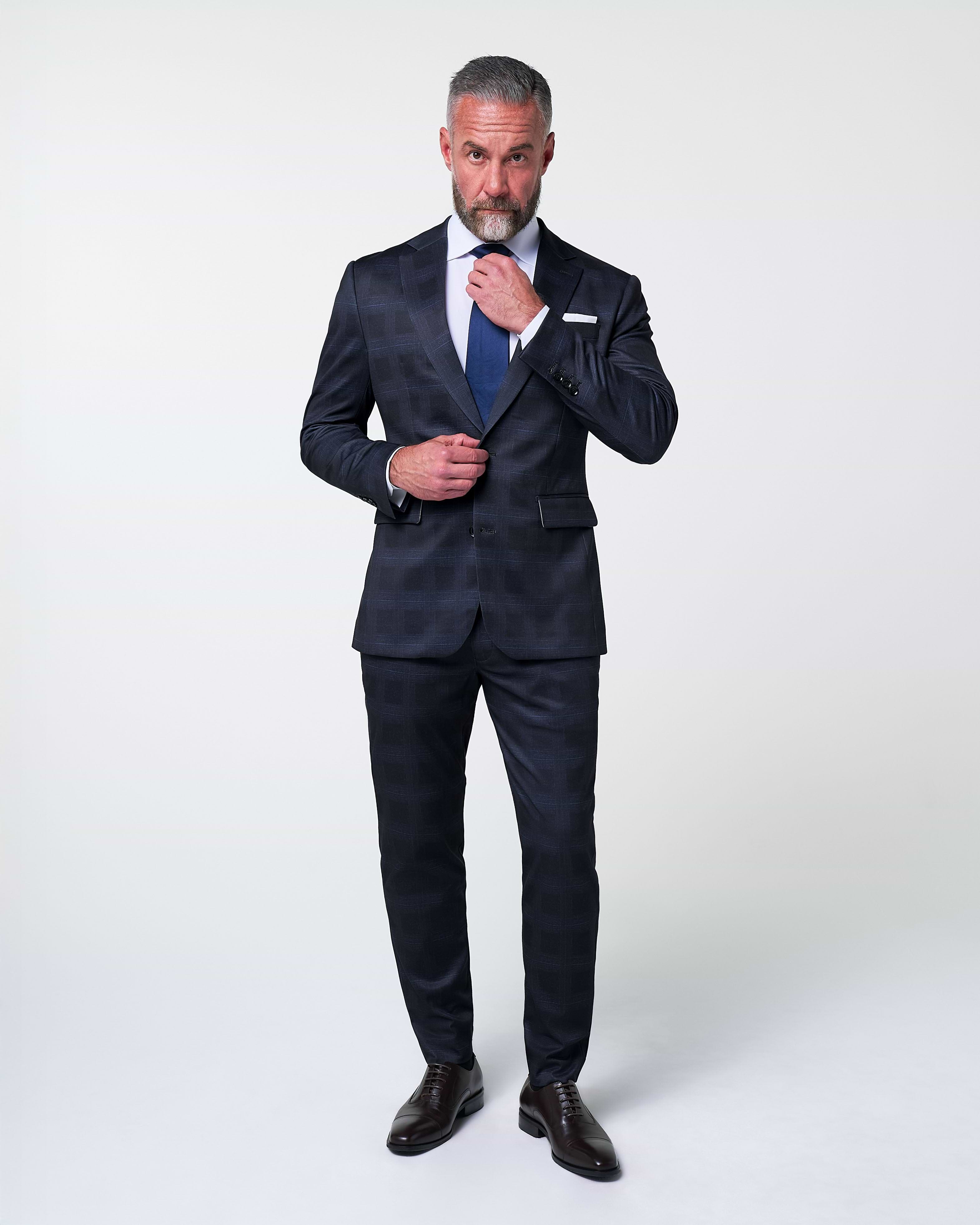 Athletic Fit Stretch Suit - Midnight Navy Plaid & Blue Plaid