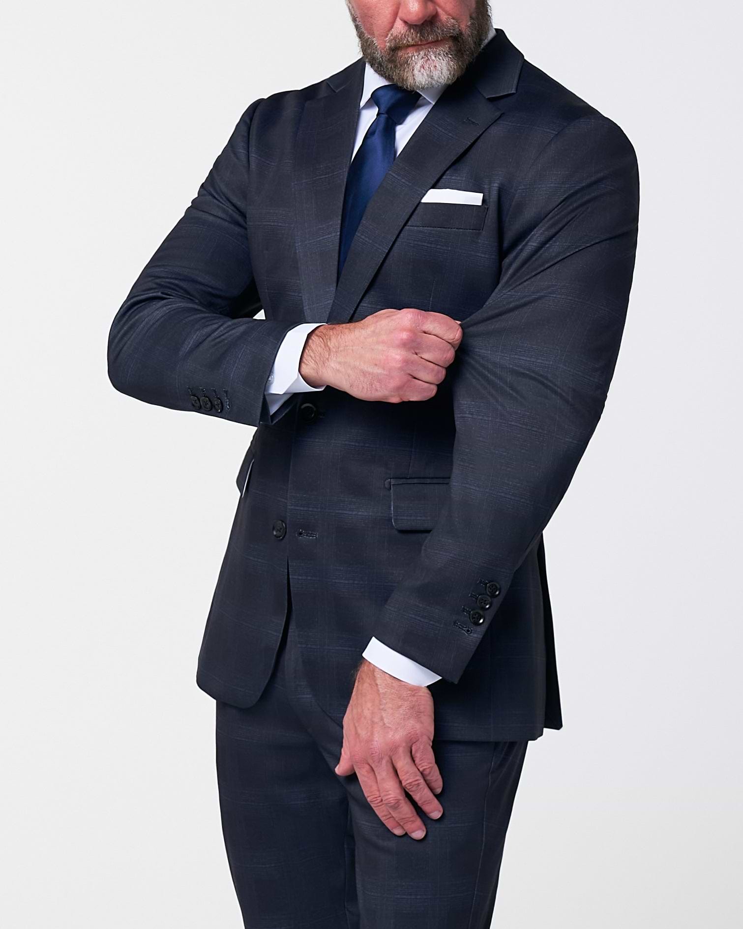 Athletic Fit Stretch Suit - Midnight Navy Plaid & Blue Plaid