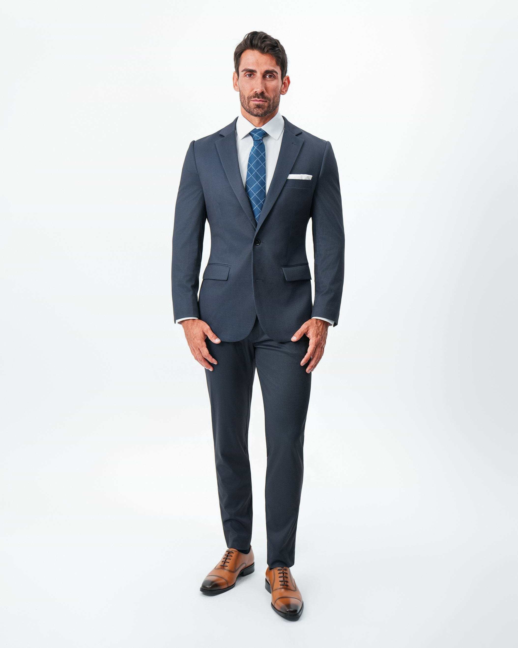 Athletic Fit Stretch Blazer - Navy & Black Mini Houndstooth