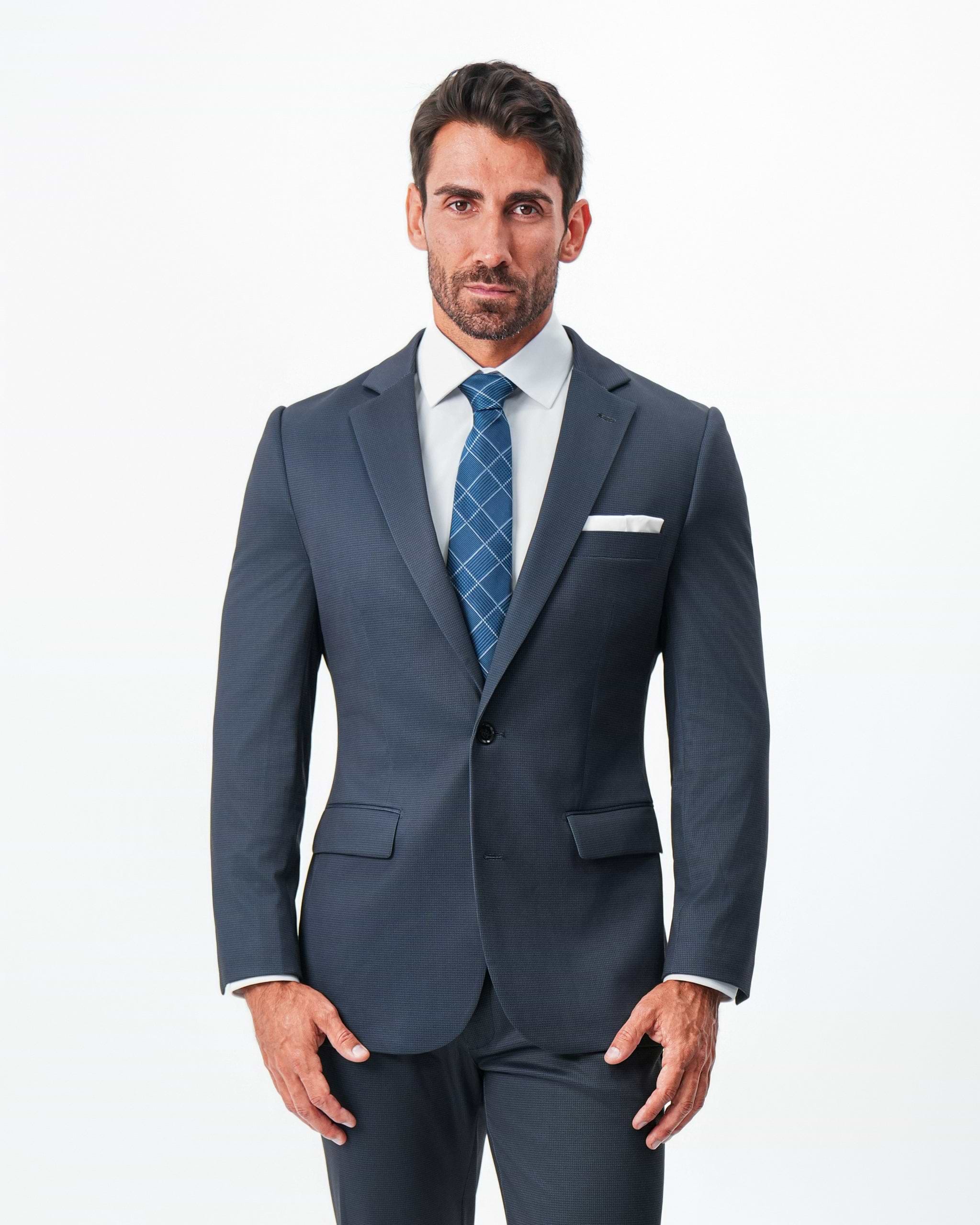 Athletic Fit Stretch Suit - Navy and Black Mini Houndstooth
