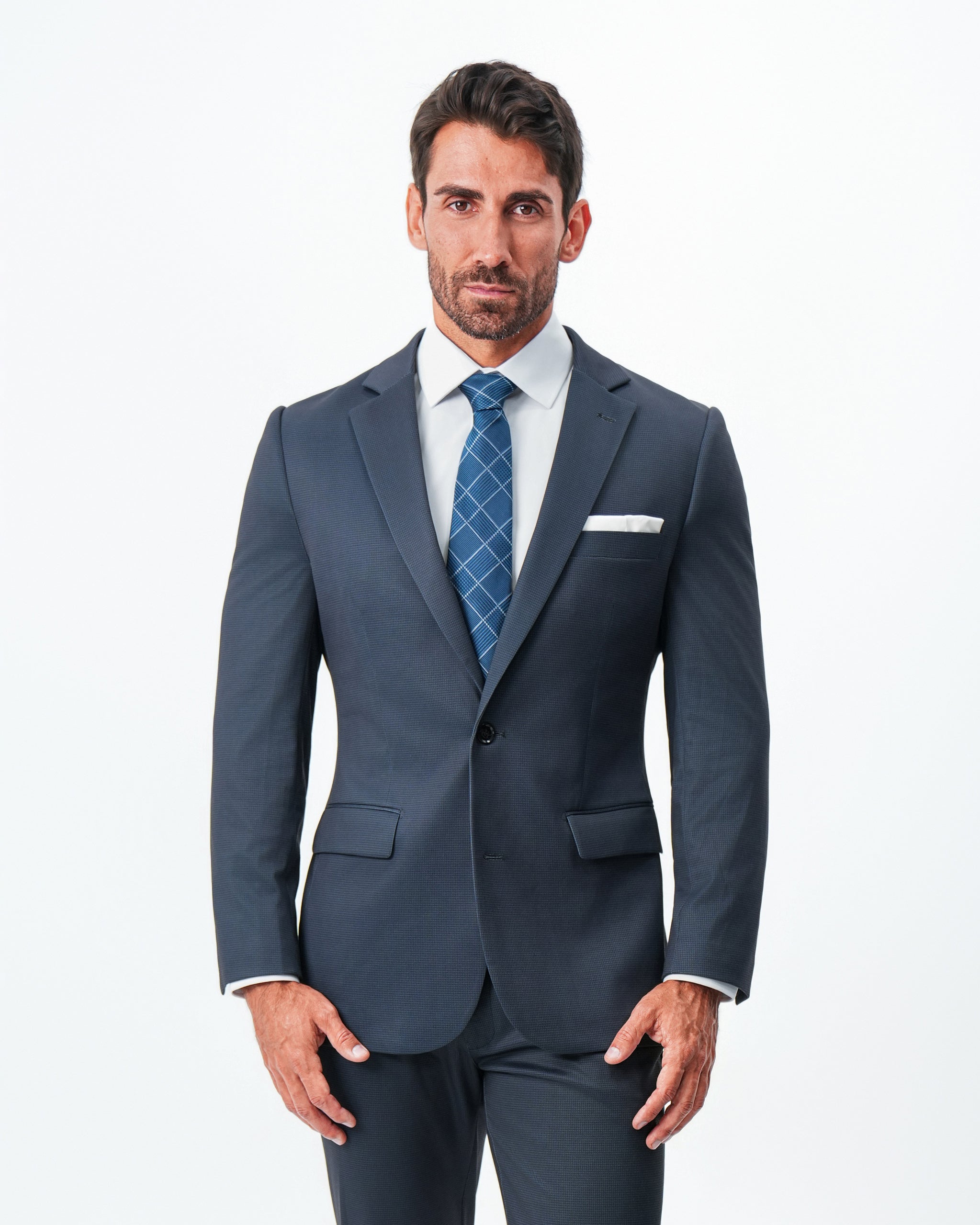 Athletic Fit Stretch Suit - Navy and Black Mini Houndstooth 