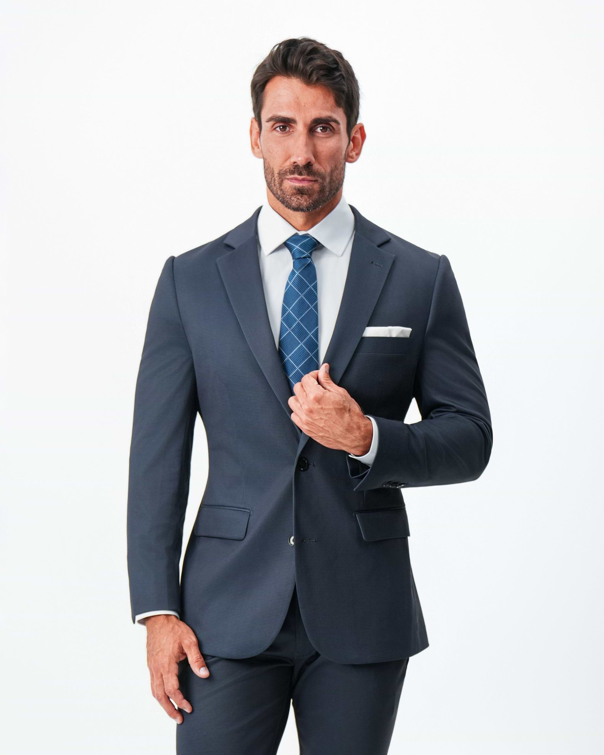 Athletic Fit Stretch Suit - Navy and Black Mini Houndstooth
