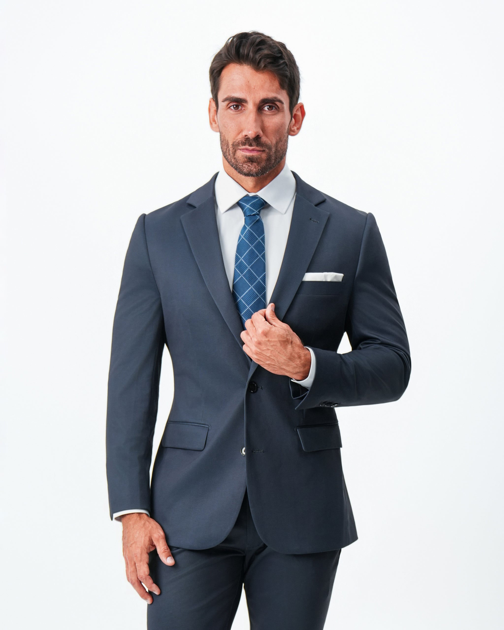 Athletic Fit Stretch Suit - Navy and Black Mini Houndstooth 
