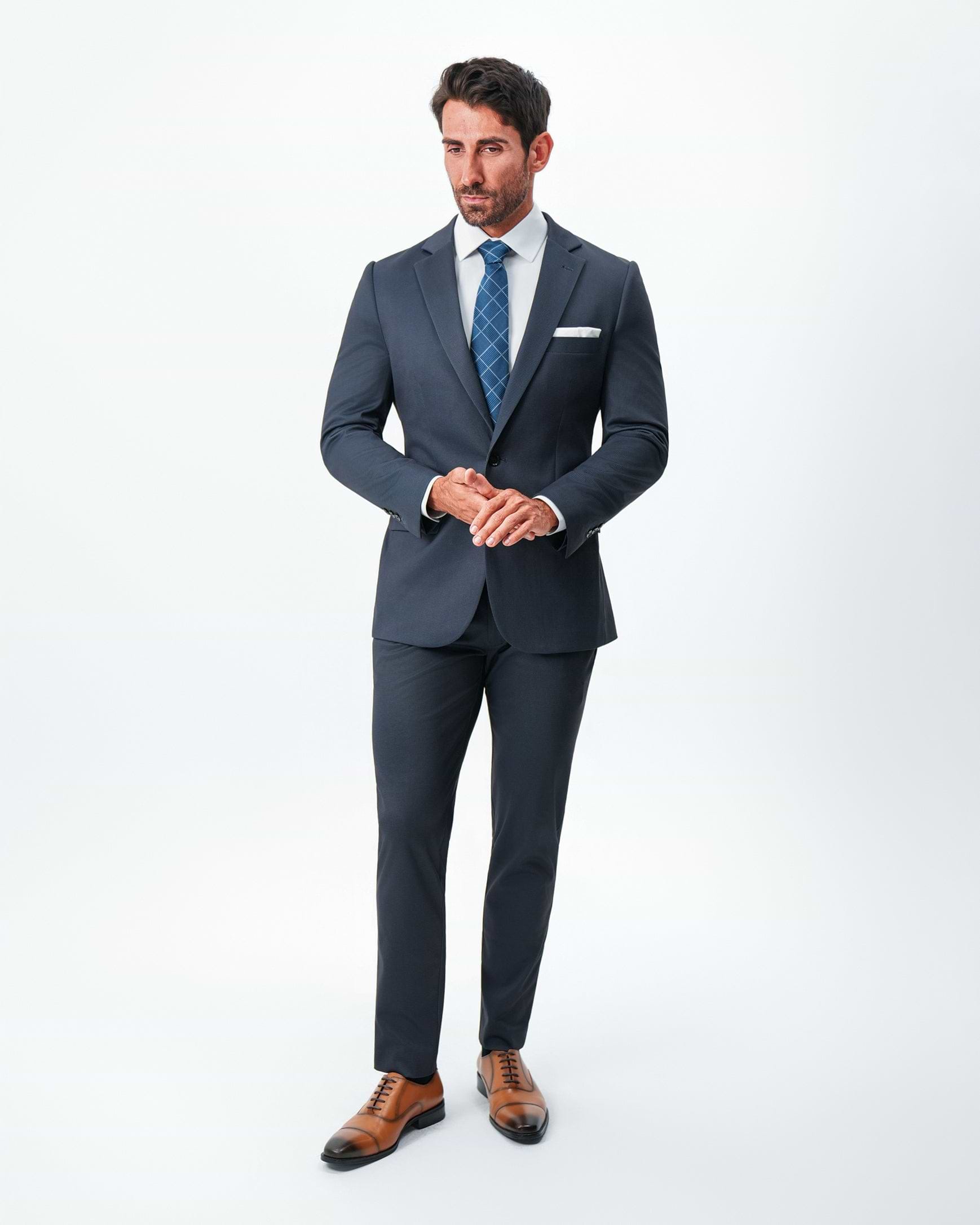 Athletic Fit Stretch Suit - Navy and Black Mini Houndstooth