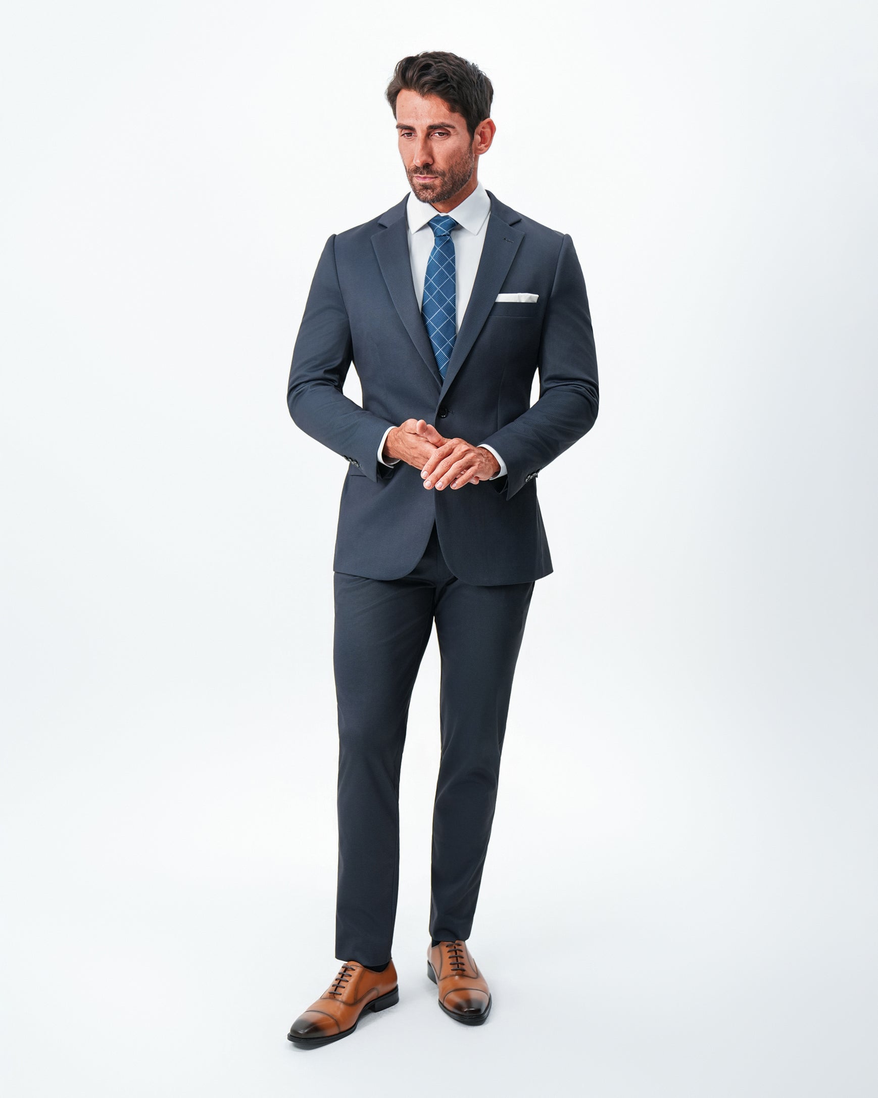 Athletic Fit Stretch Suit Pants - Navy & Black Mini Houndstooth