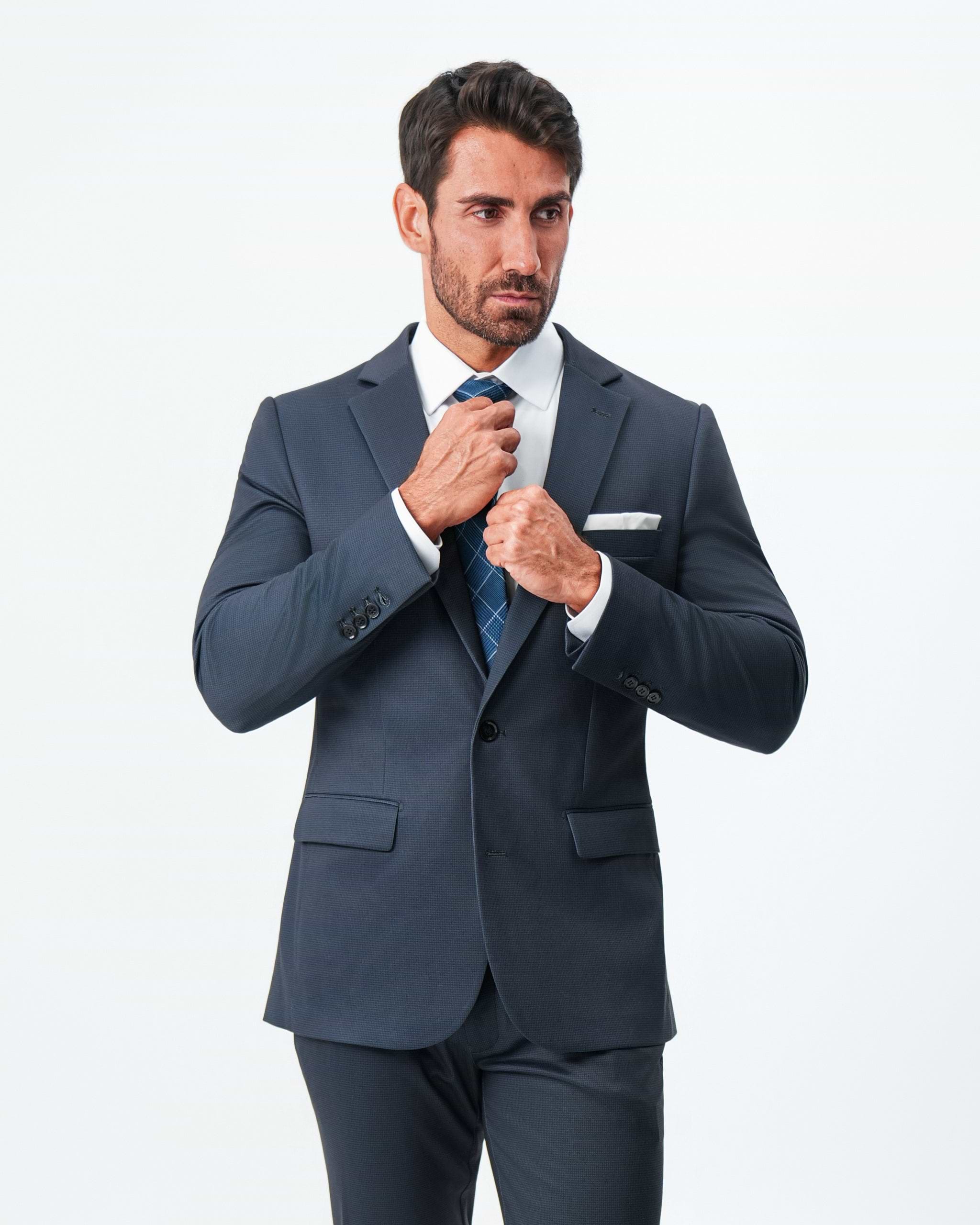 Athletic Fit Stretch Suit - Navy and Black Mini Houndstooth