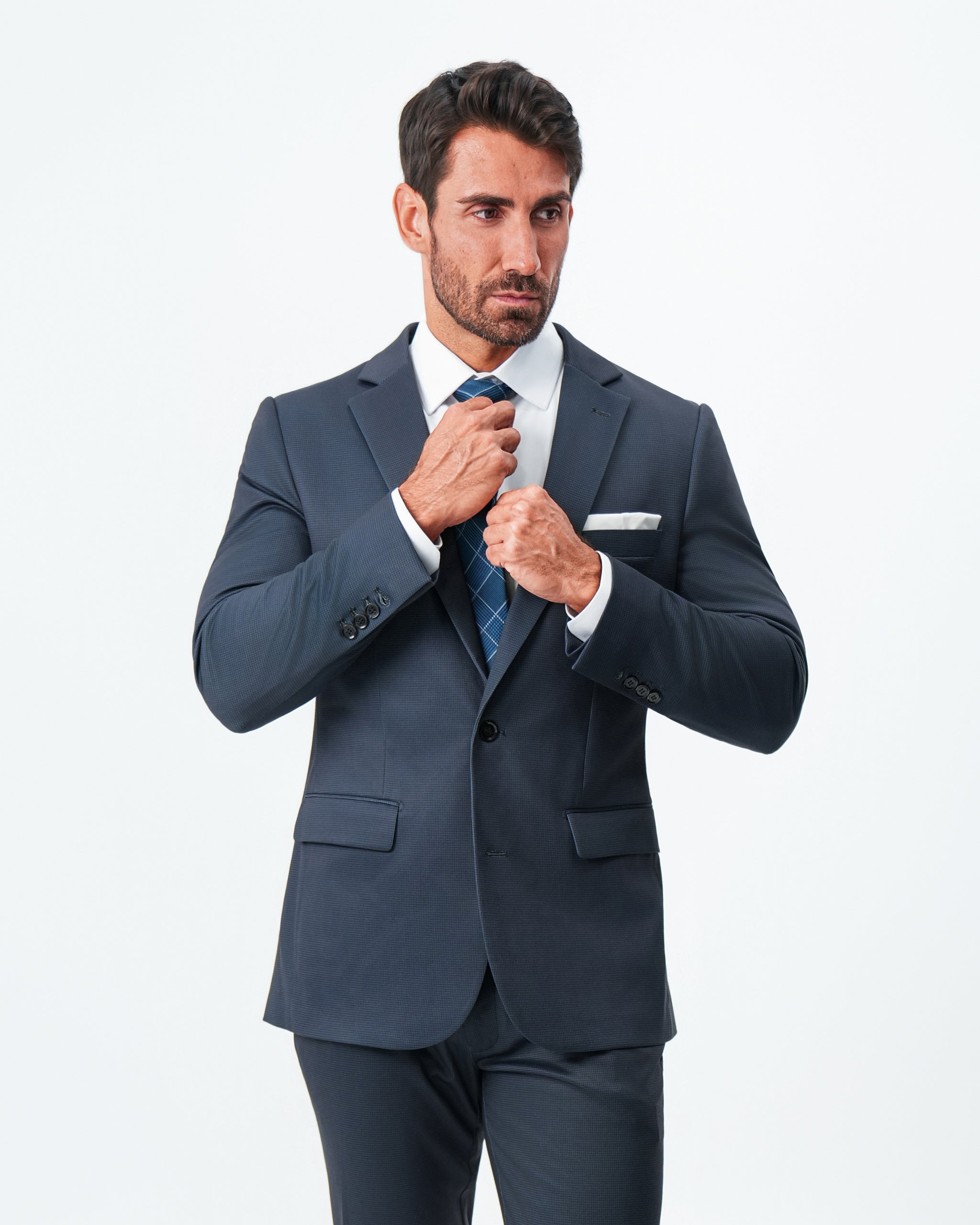 Athletic Fit Stretch Suit - Navy and Black Mini Houndstooth 