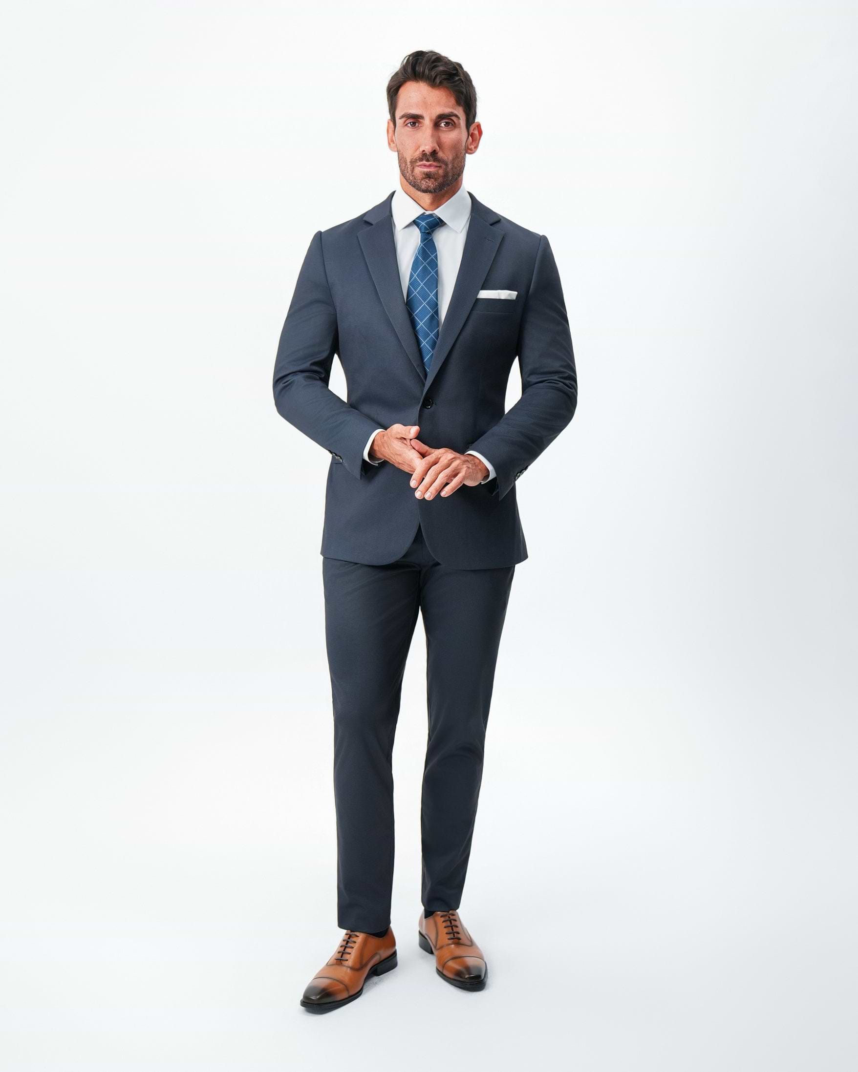 Athletic Fit Stretch Suit - Navy and Black Mini Houndstooth