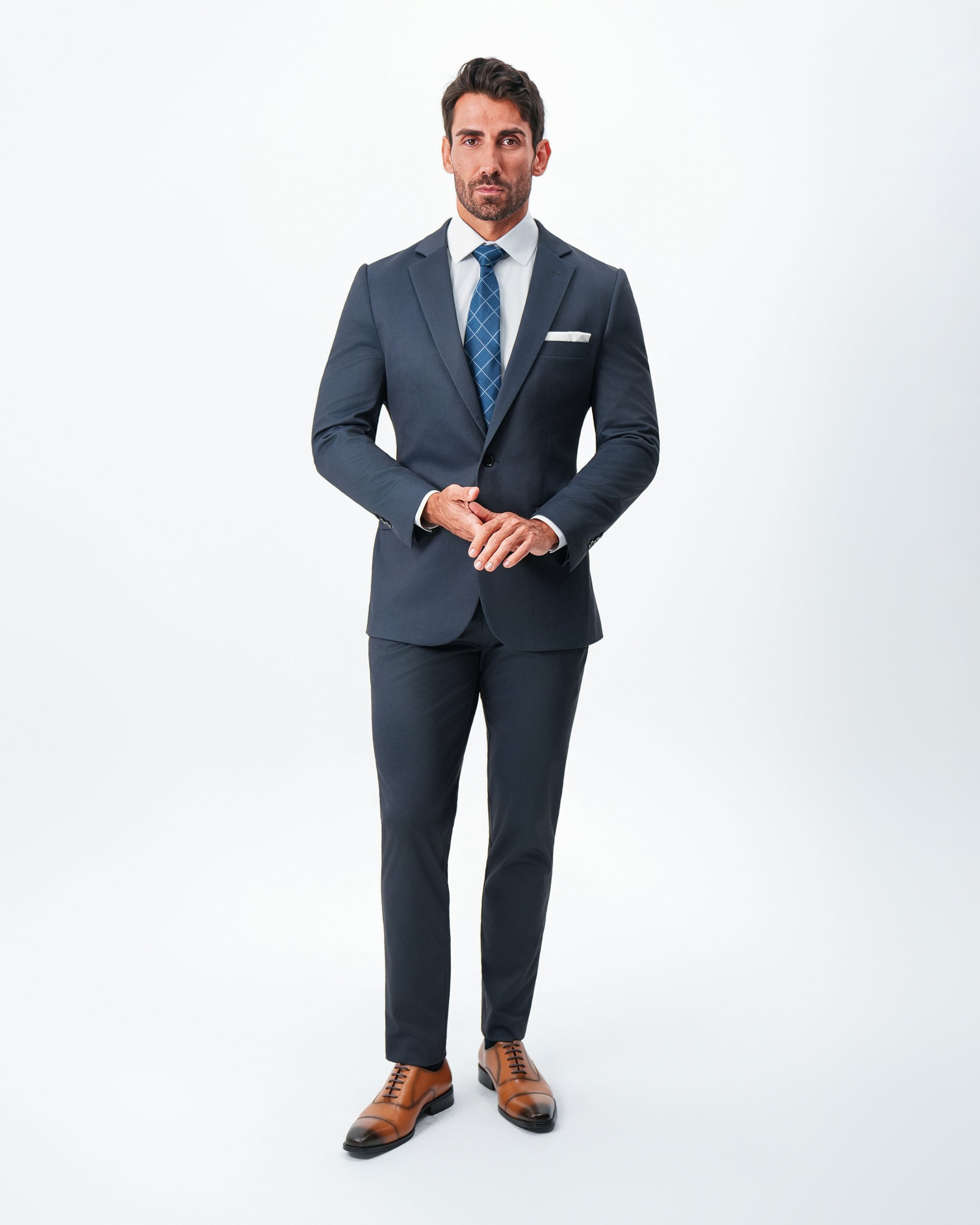 Athletic Fit Stretch Suit - Navy and Black Mini Houndstooth 