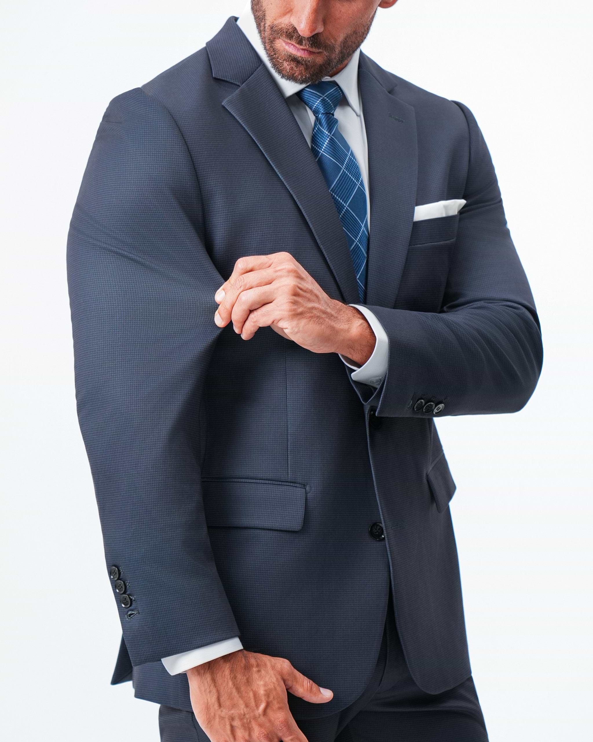 Athletic Fit Stretch Suit - Navy and Black Mini Houndstooth