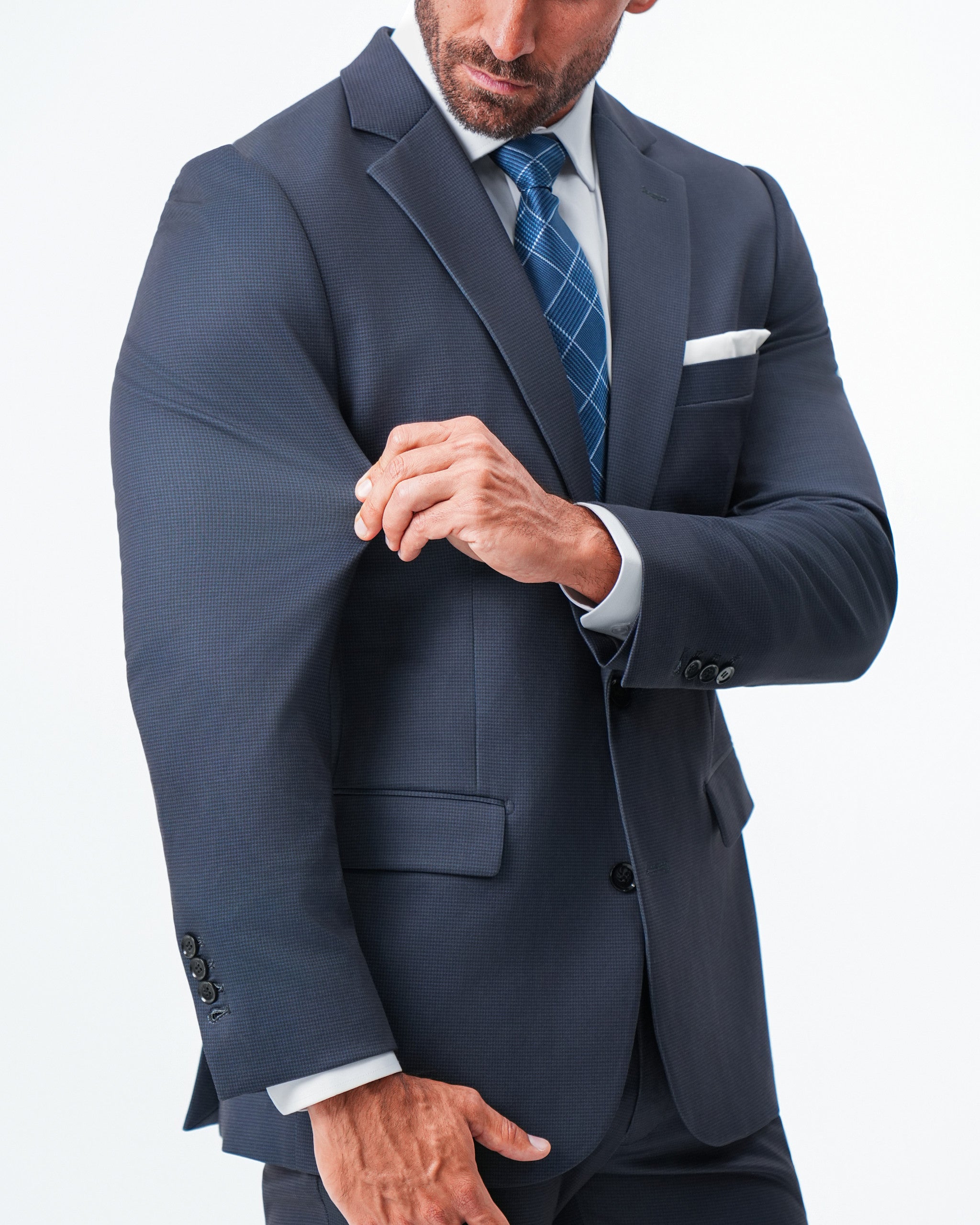 Athletic Fit Stretch Suit - Navy and Black Mini Houndstooth 