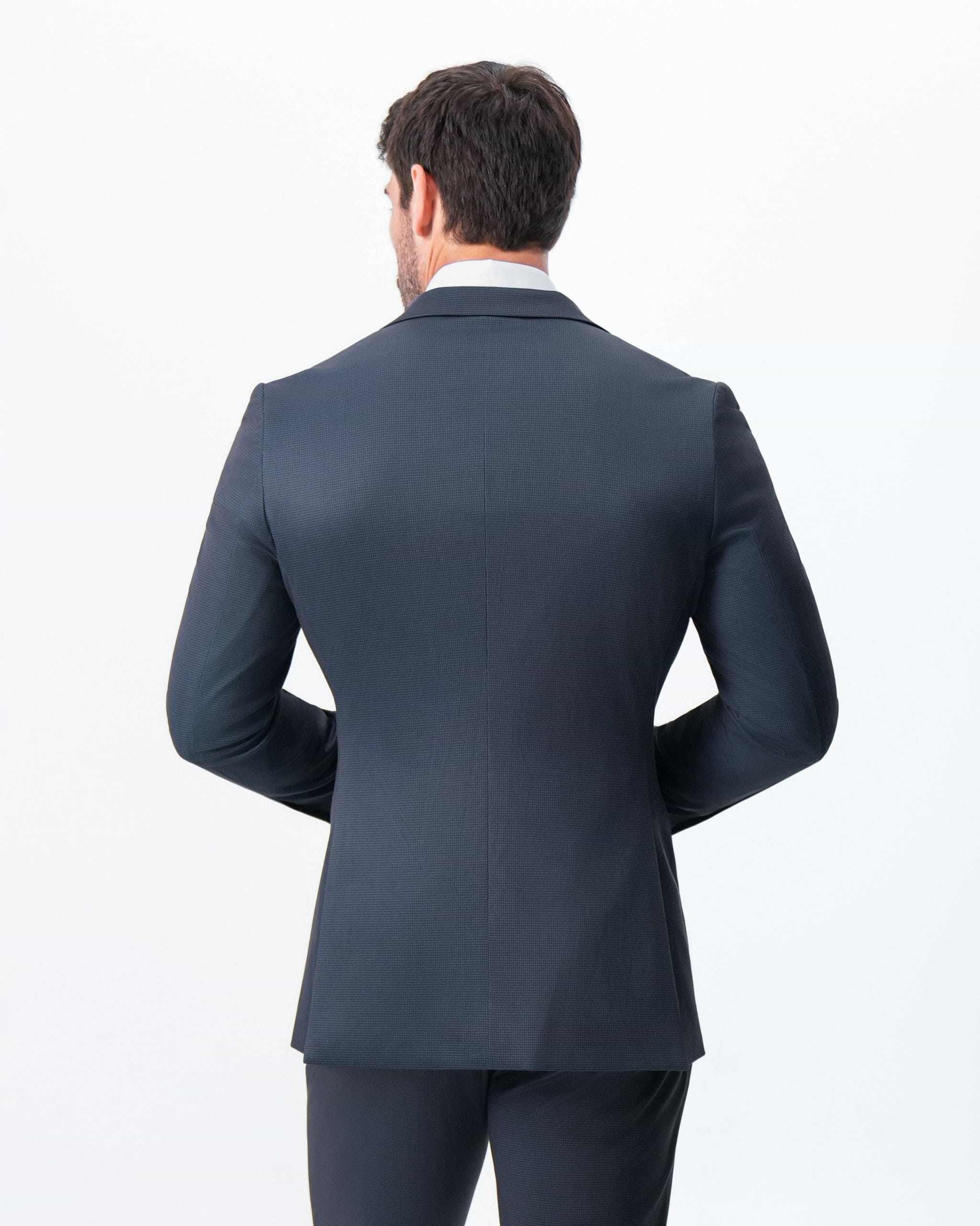 Athletic Fit Stretch Blazer - Navy & Black Mini Houndstooth