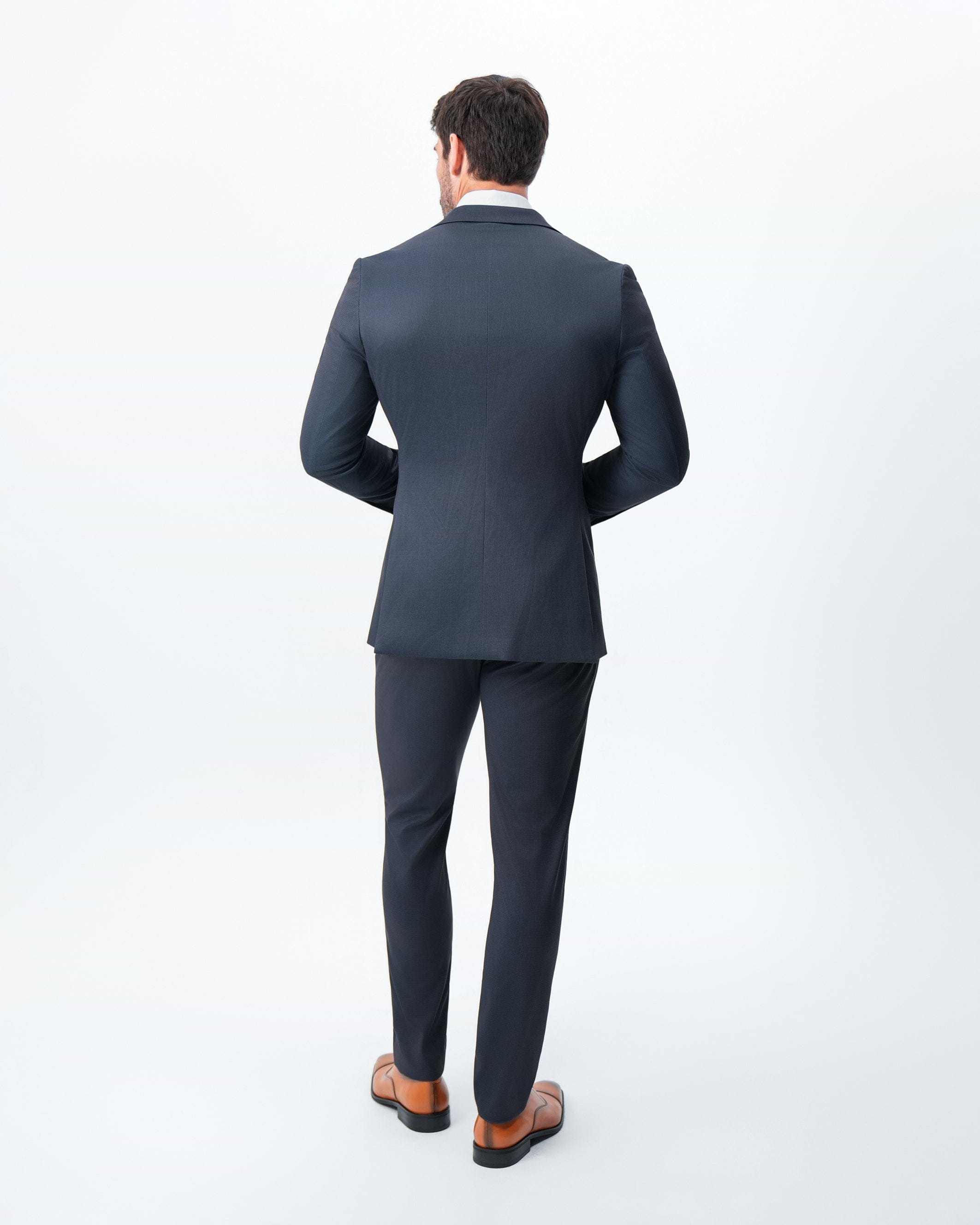 Athletic Fit Stretch Suit - Navy and Black Mini Houndstooth