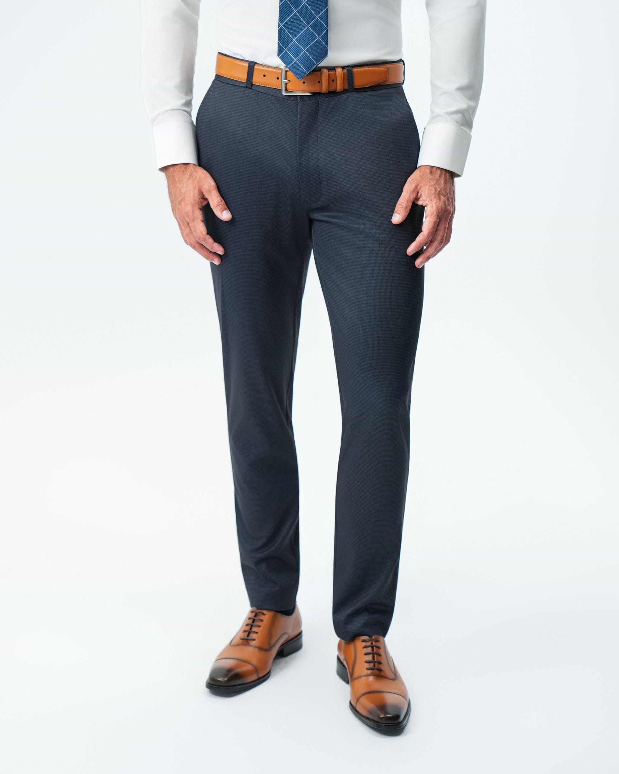 Athletic Fit Stretch Suit Pants - Navy & Black Mini Houndstooth