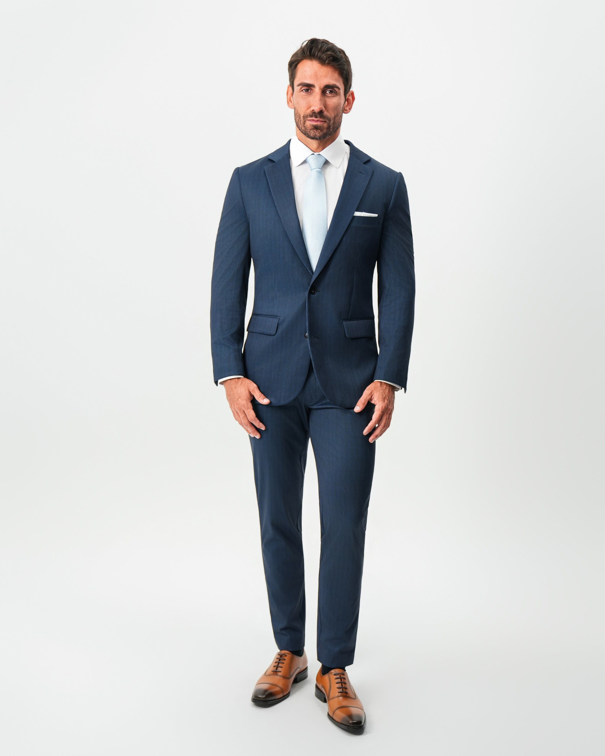 Athletic Fit Stretch Blazer - Navy & White Pinstripe
