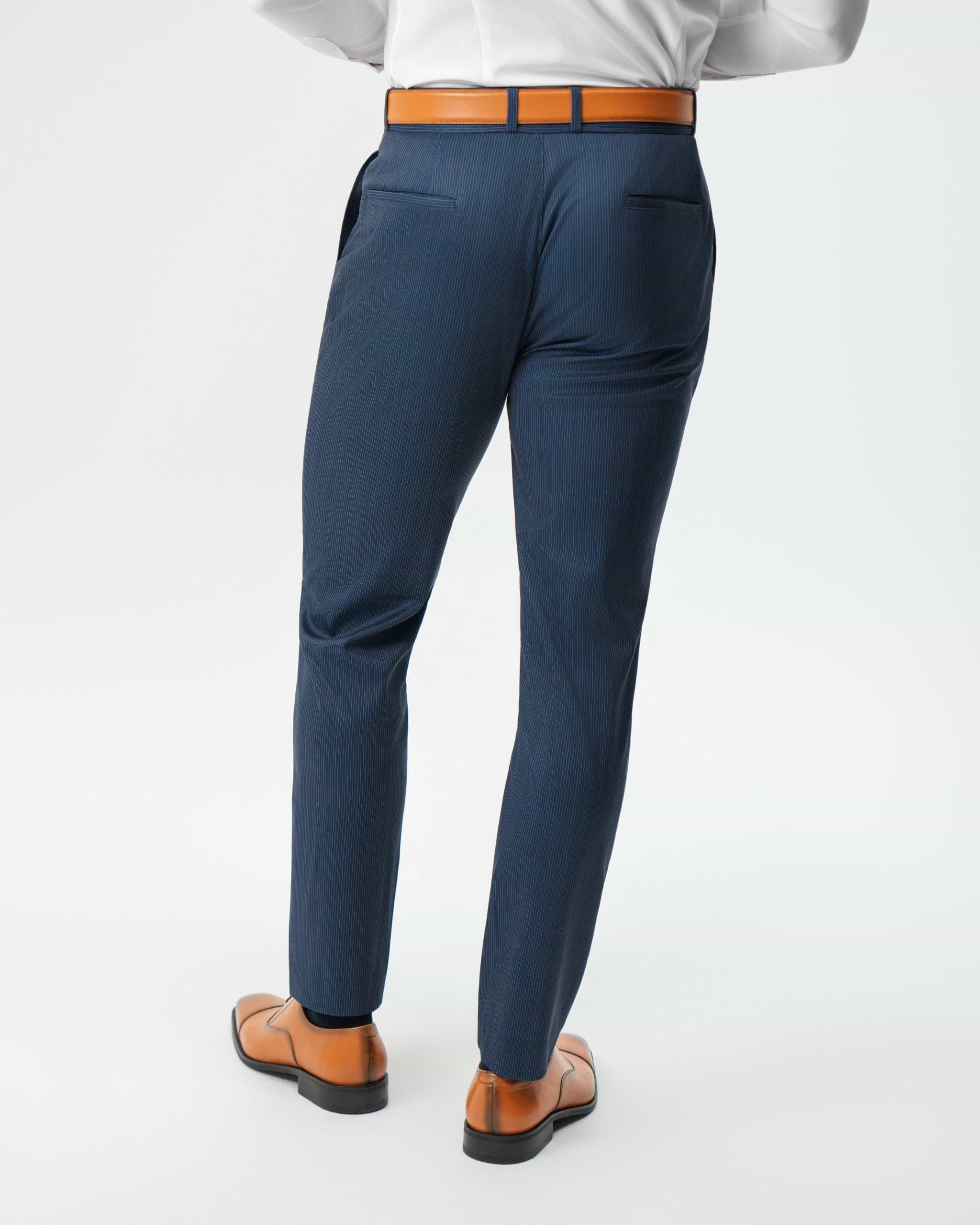 Athletic Fit Stretch Suit Pants - Navy & White Pinstripe