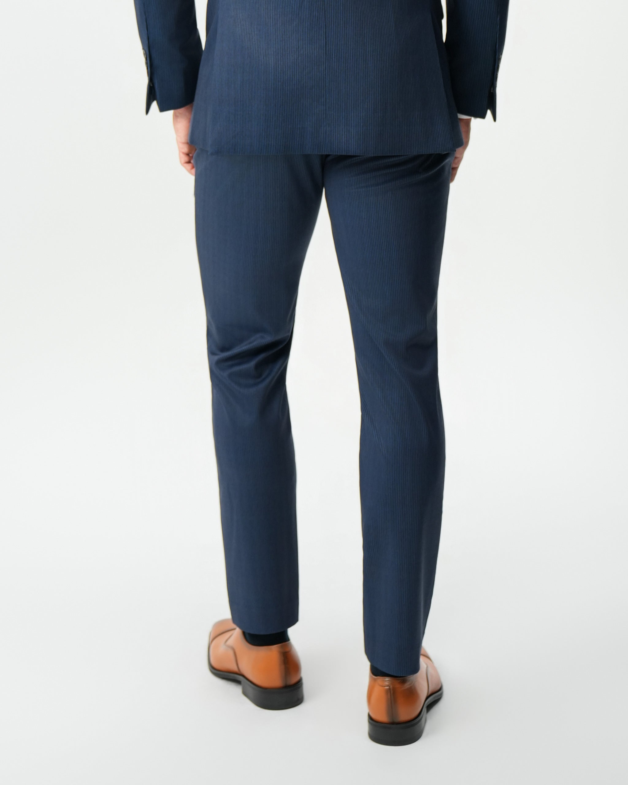 Athletic Fit Stretch Suit Pants - Navy & White Pinstripe