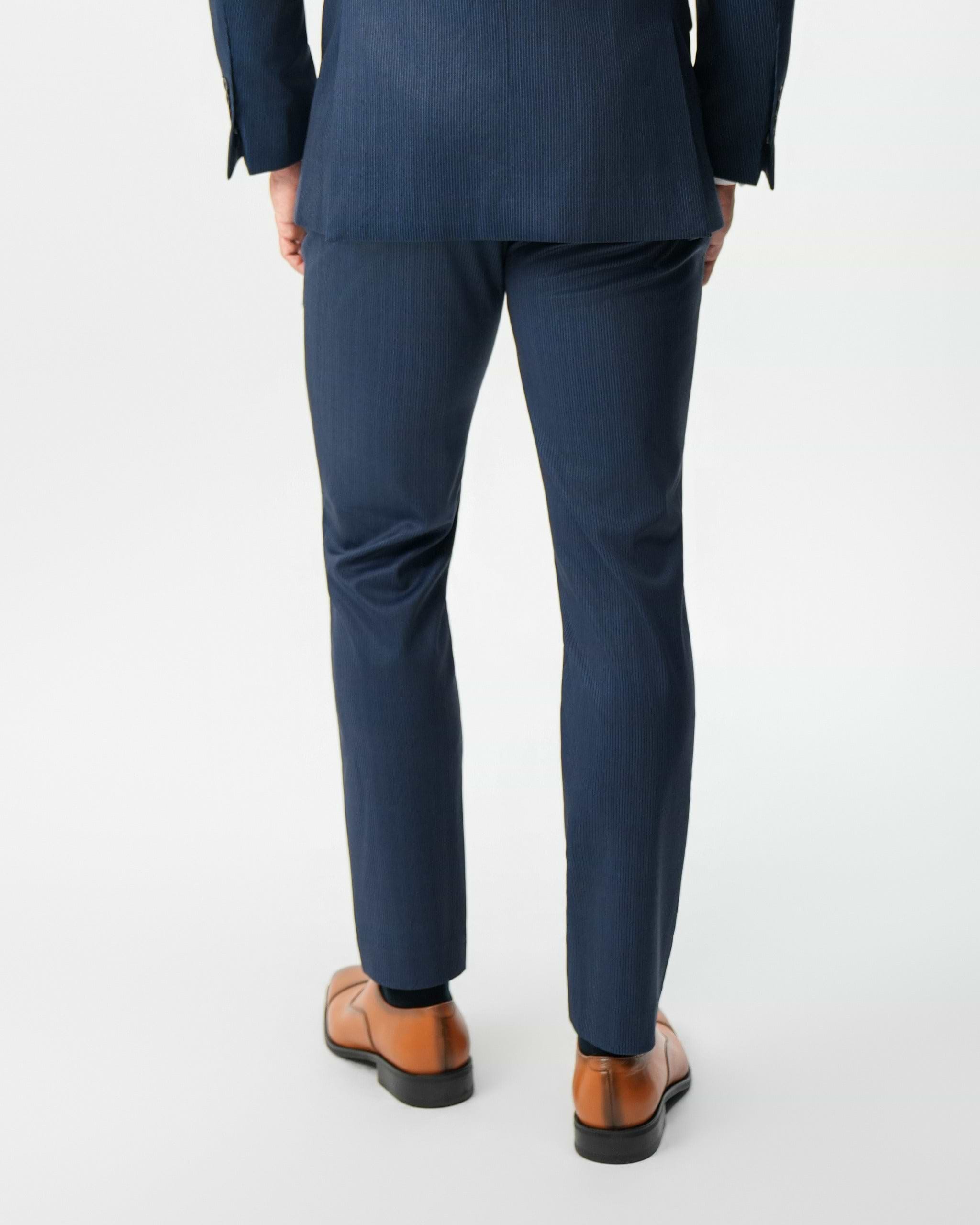 Athletic Fit Stretch Suit - Navy & White Pinstripe