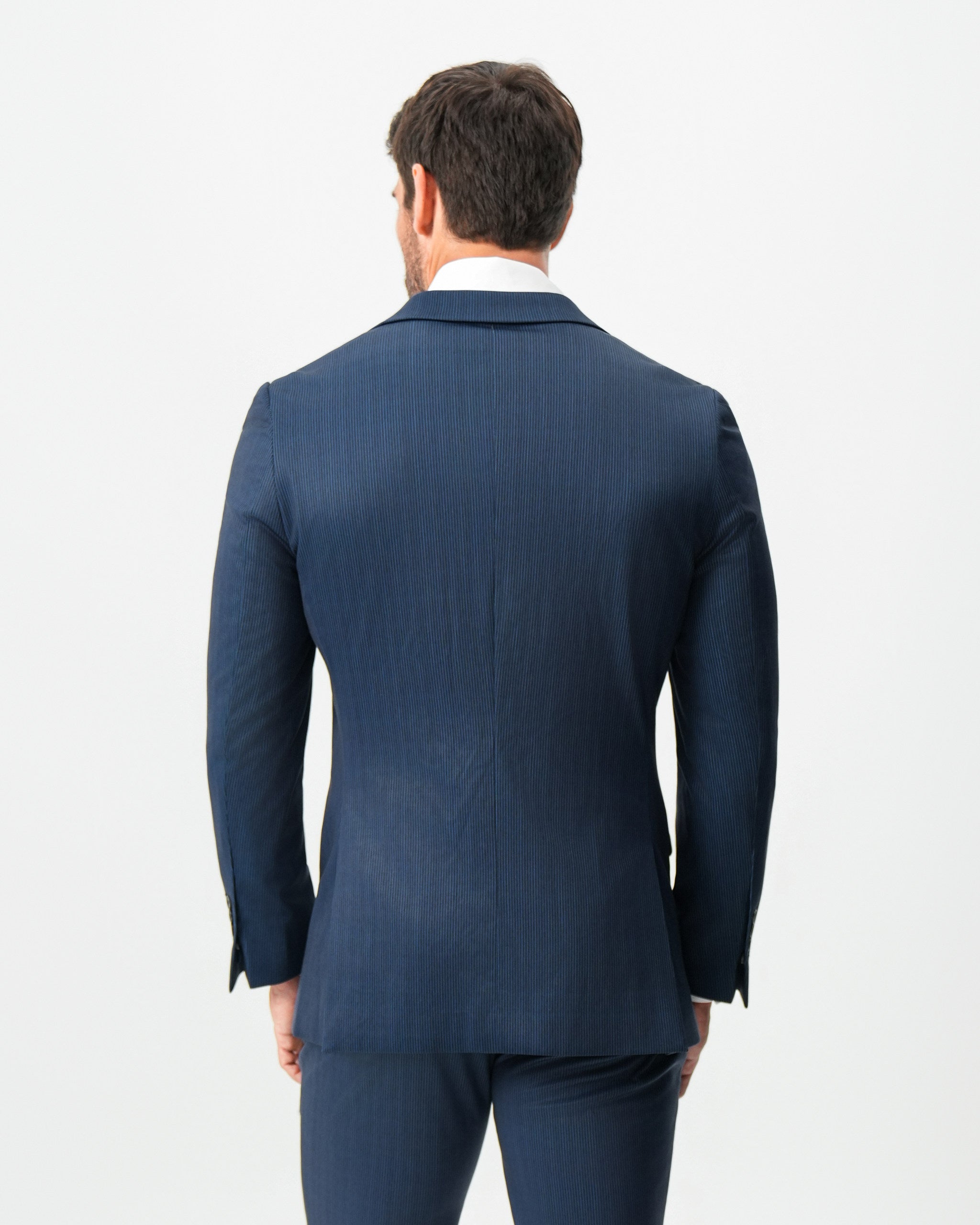 Athletic Fit Stretch Blazer - Navy & White Pinstripe