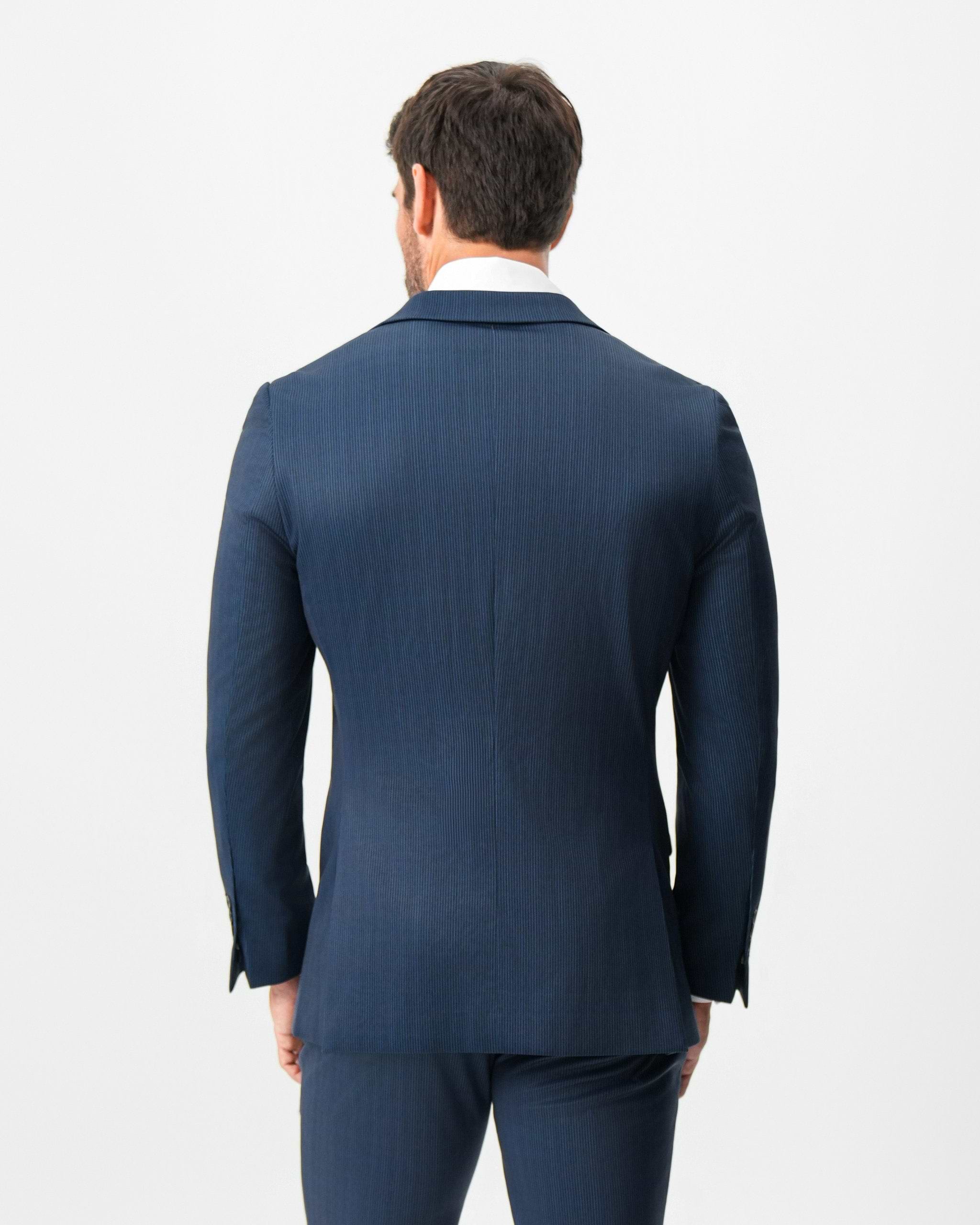 Athletic Fit Stretch Suit - Navy & White Pinstripe