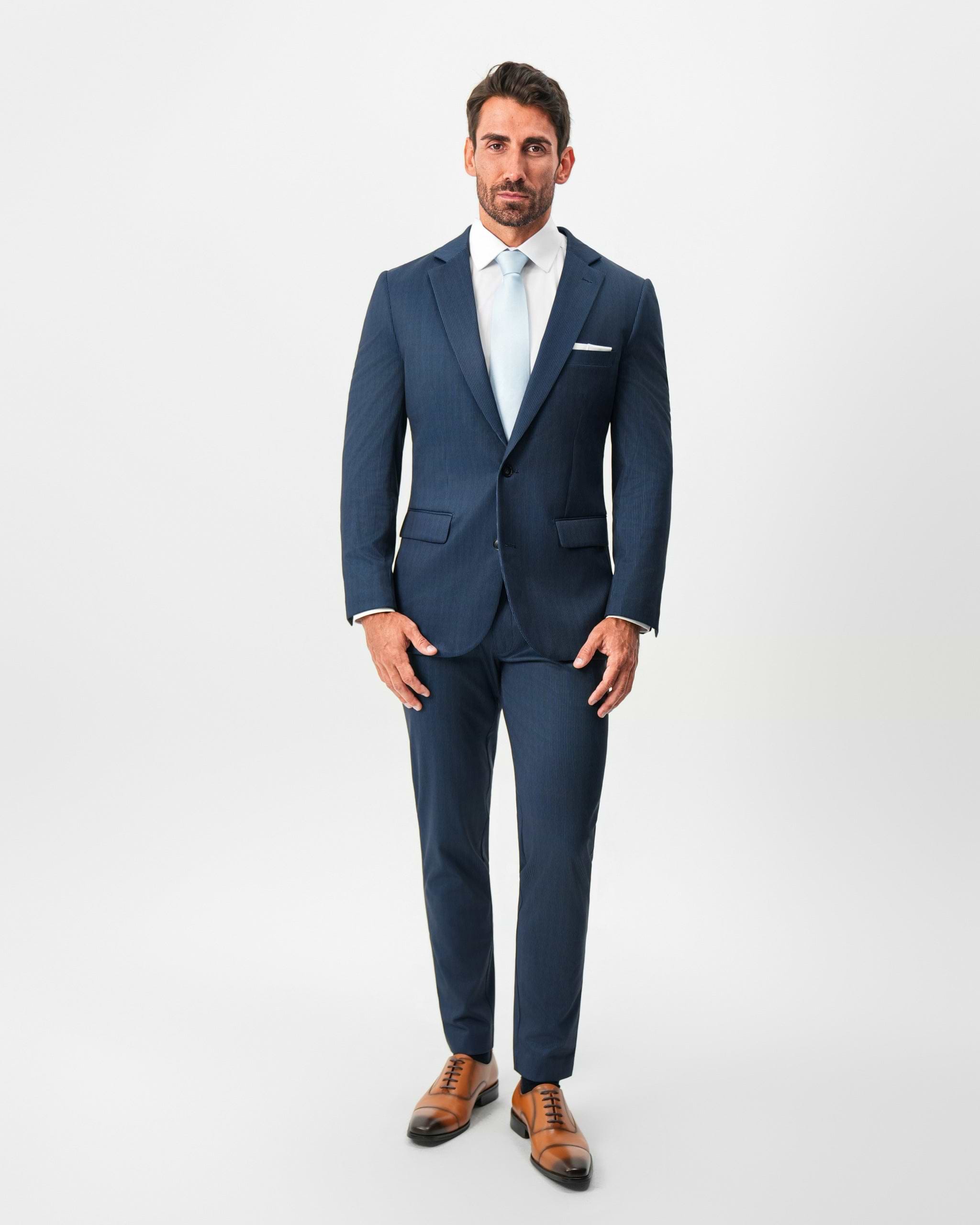 Athletic Fit Stretch Suit - Navy & White Pinstripe