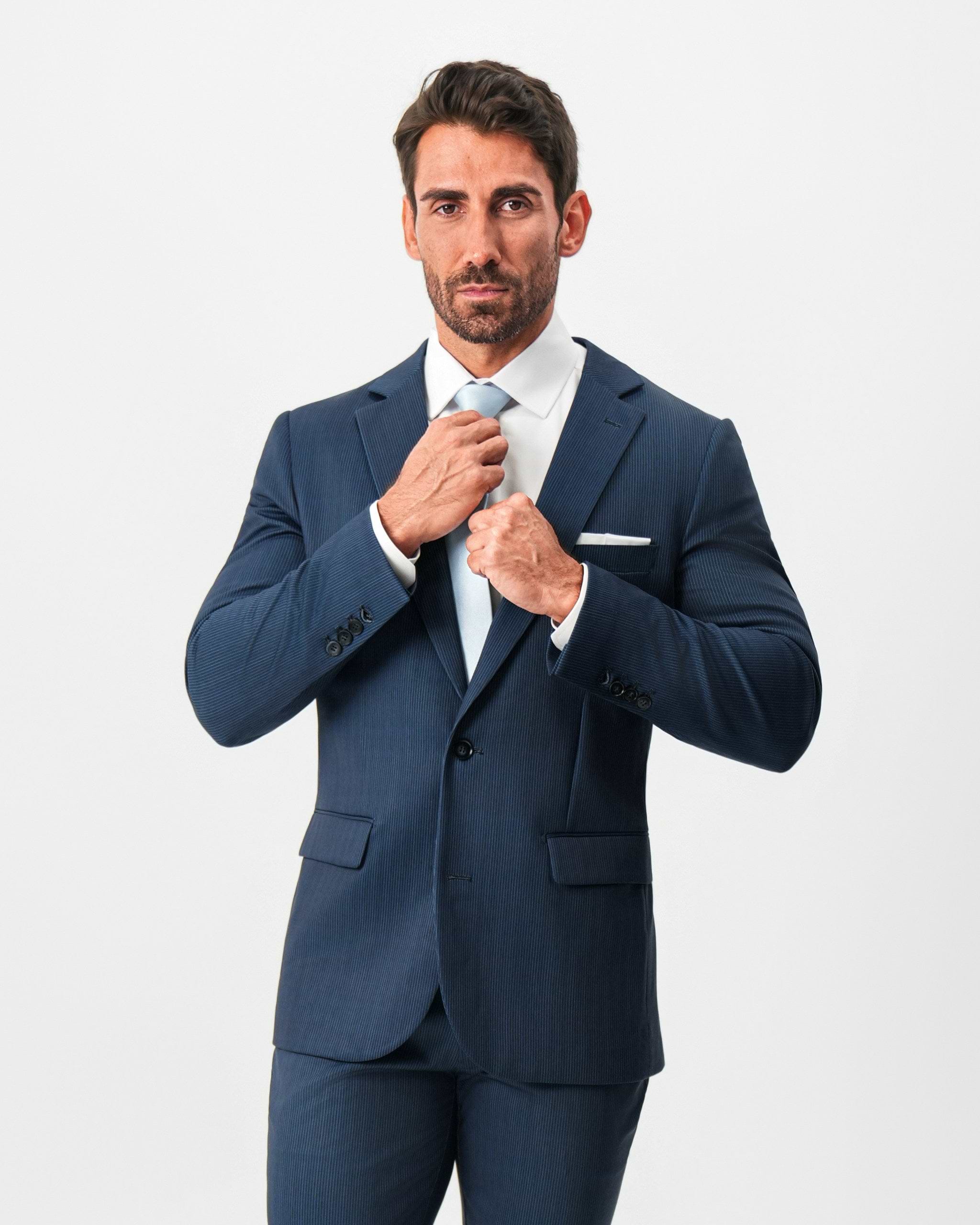 Athletic Fit Stretch Suit - Navy & White Pinstripe