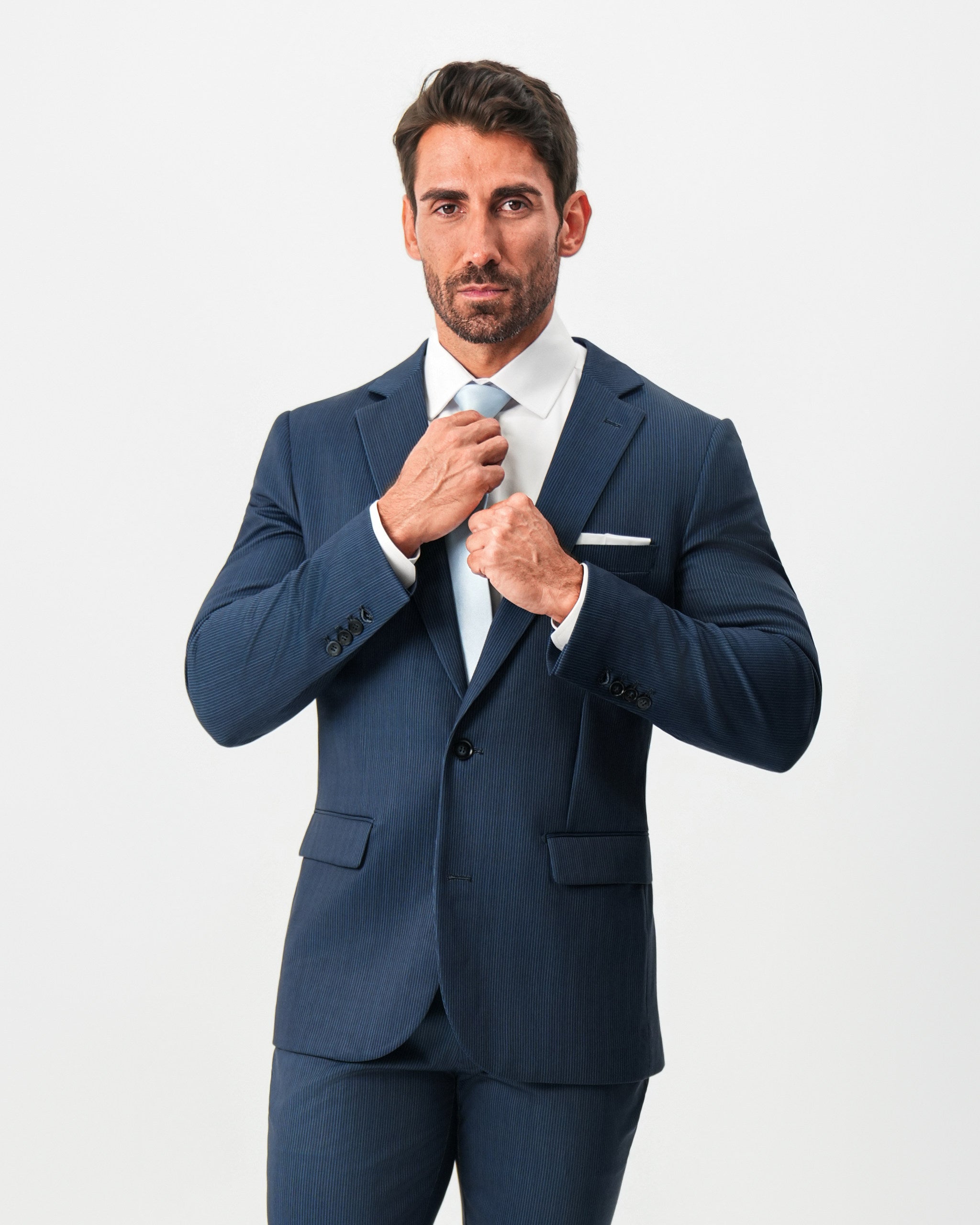 Athletic Fit Stretch Suit - Navy & White Pinstripe