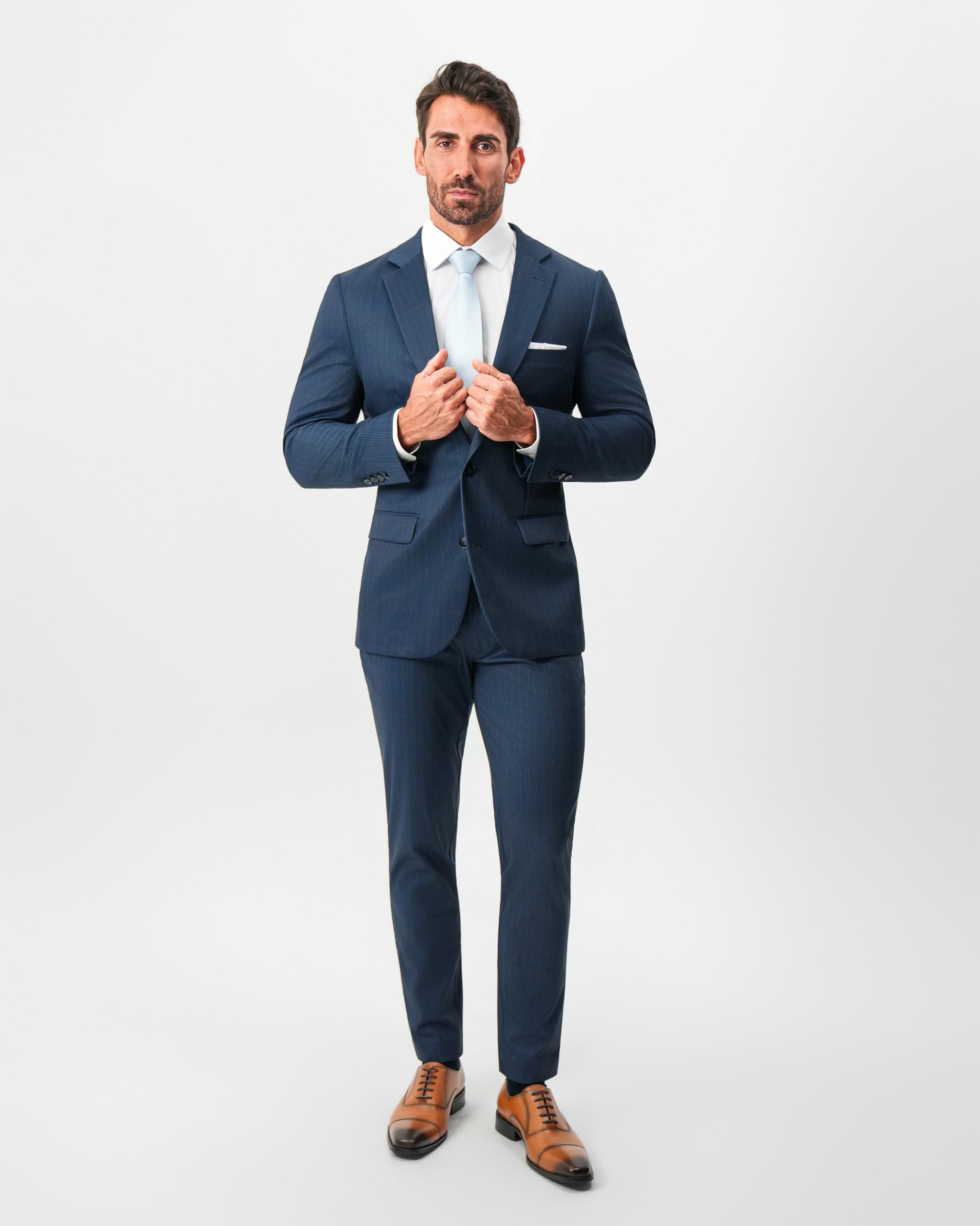 Athletic Fit Stretch Suit - Navy & White Pinstripe