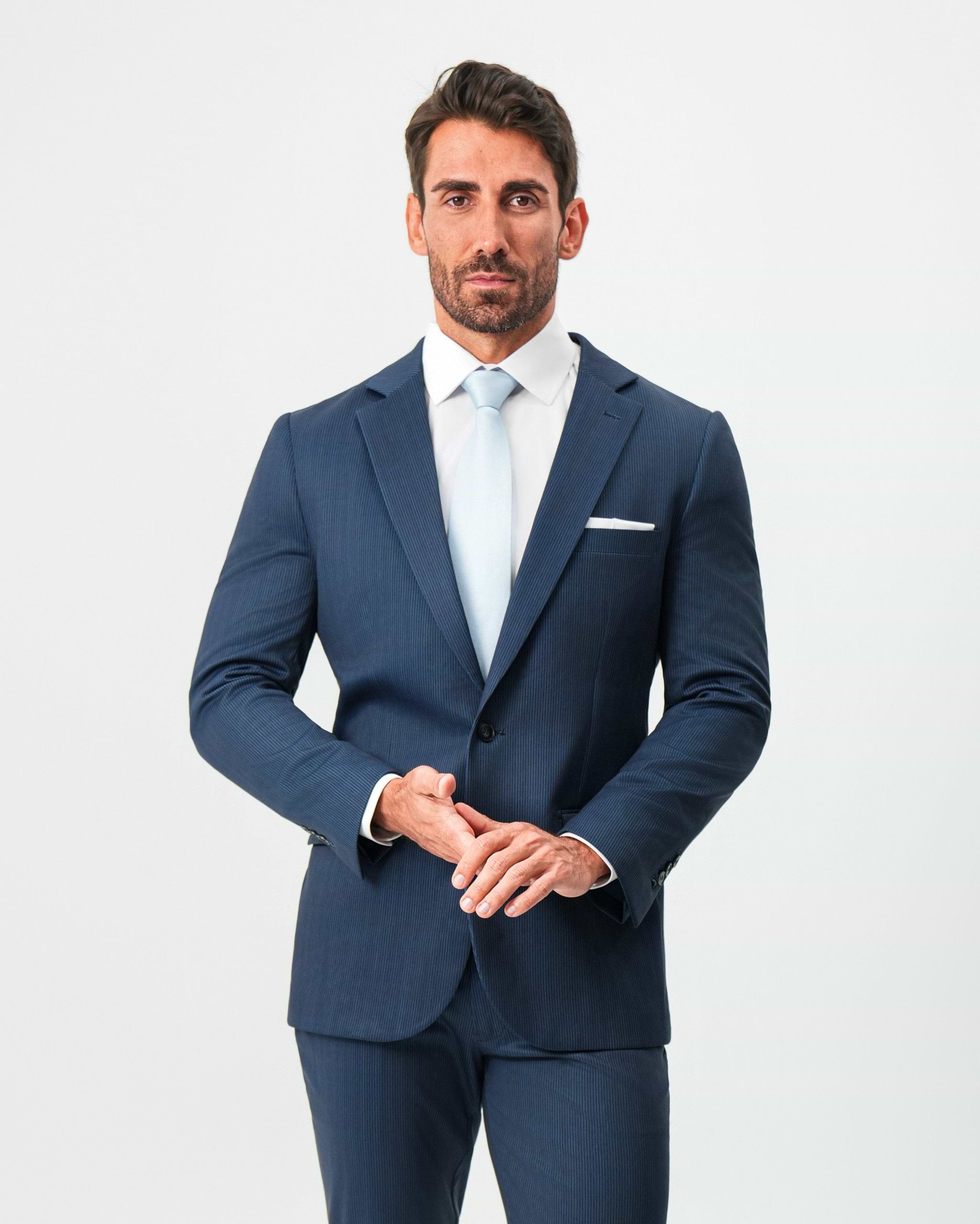 Athletic Fit Stretch Blazer - Navy & White Pinstripe