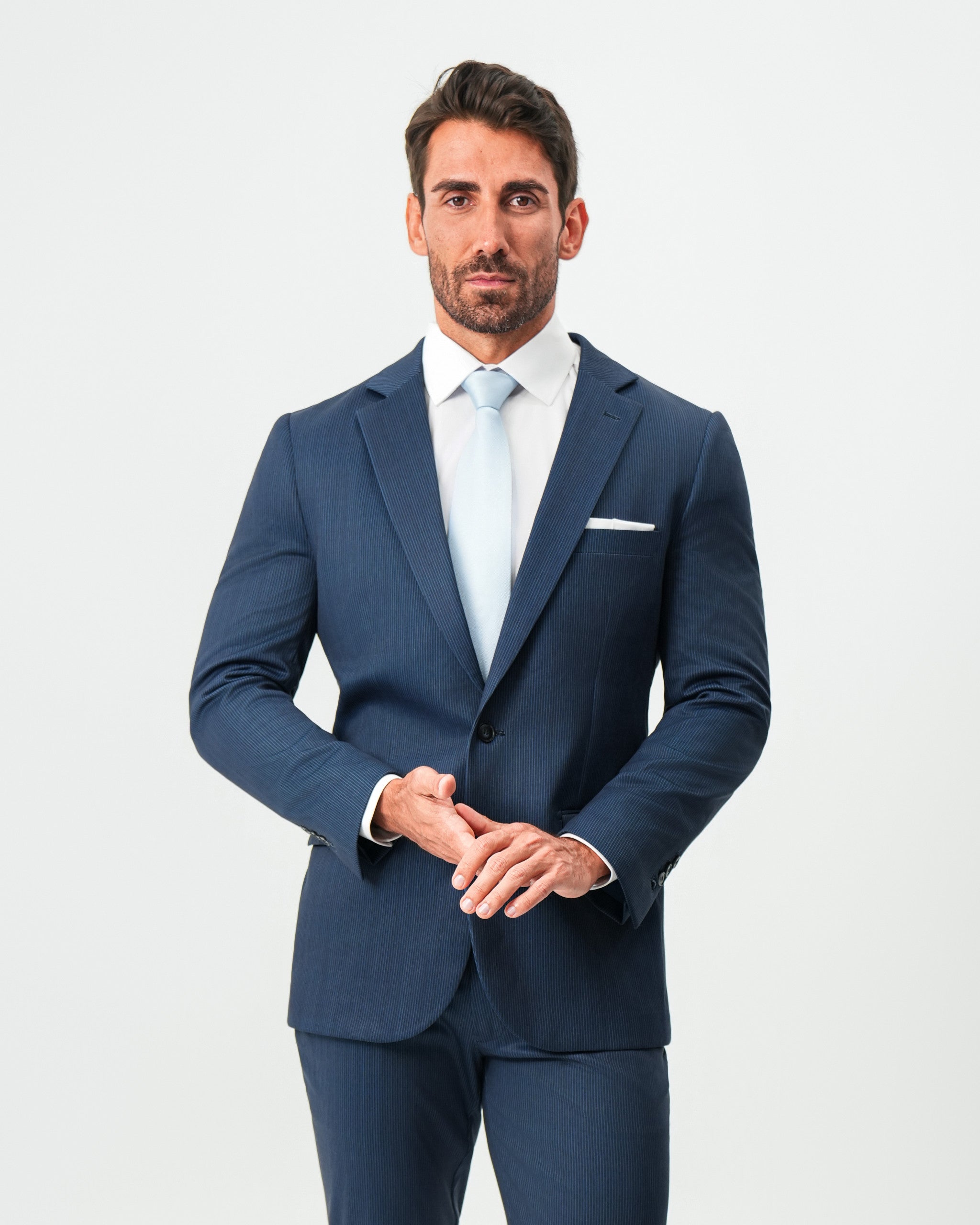 Athletic Fit Stretch Blazer - Navy & White Pinstripe