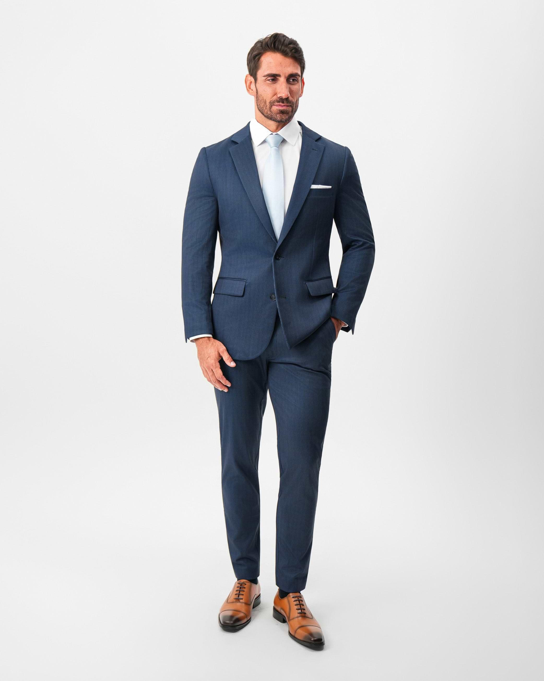 Athletic Fit Stretch Suit - Navy & White Pinstripe
