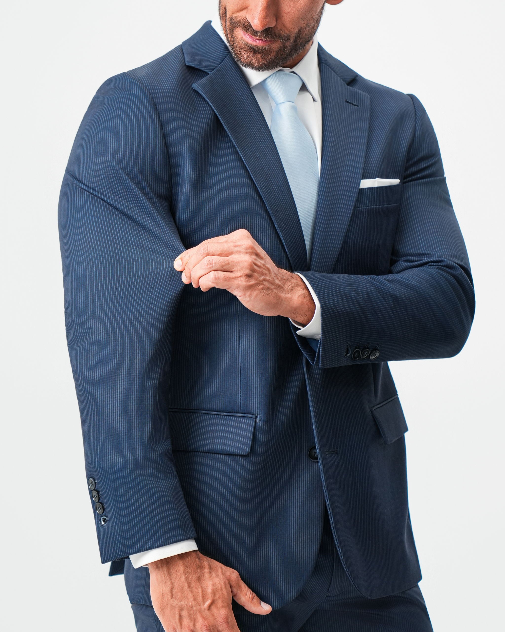 Athletic Fit Stretch Blazer - Navy & White Pinstripe