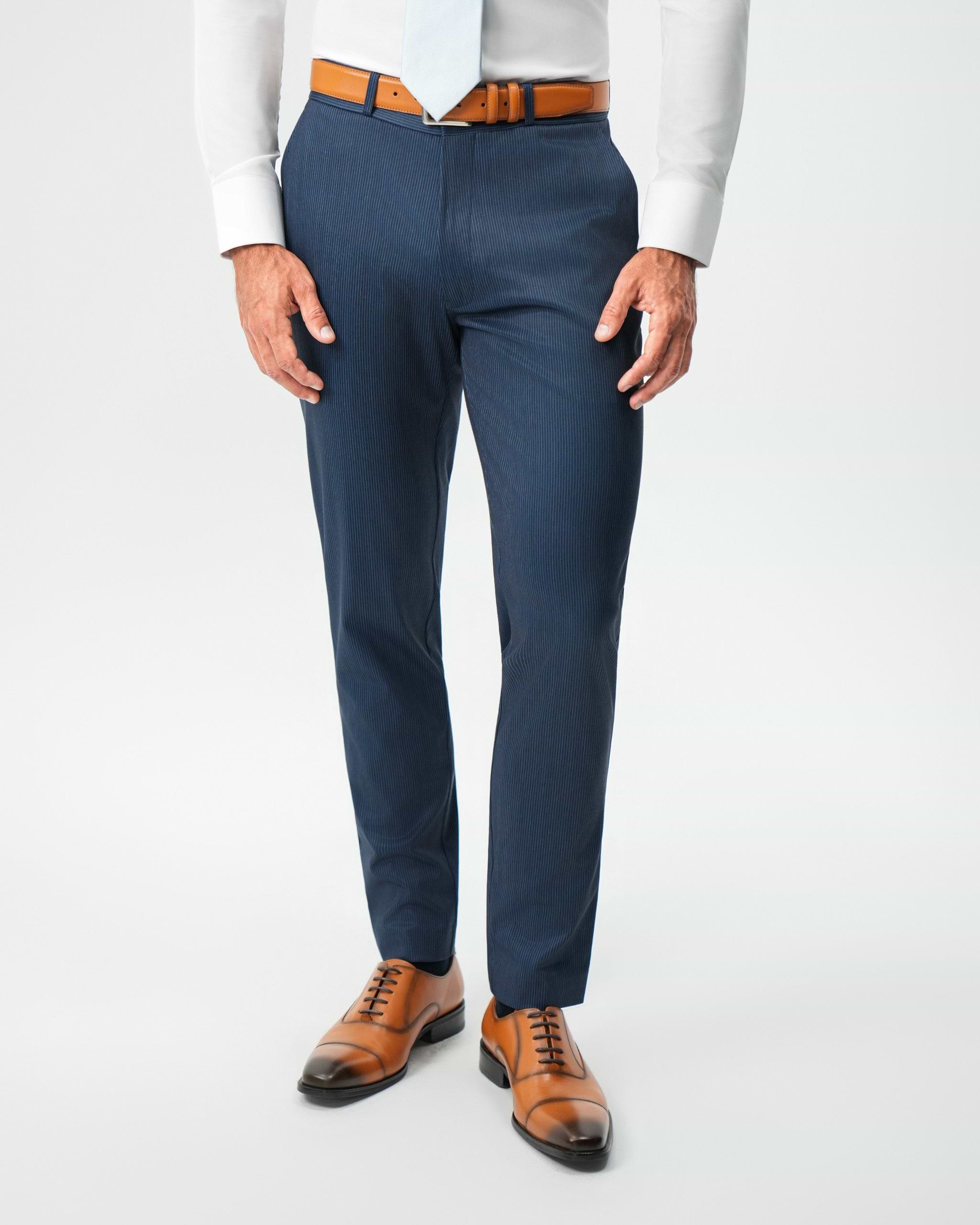 Athletic Fit Stretch Suit Pants - Navy & White Pinstripe