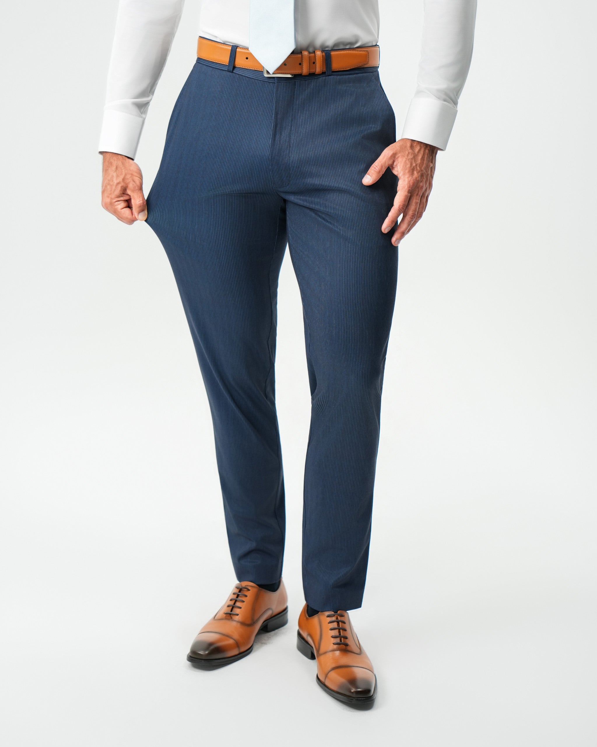 Athletic Fit Stretch Suit Pants - Navy & White Pinstripe