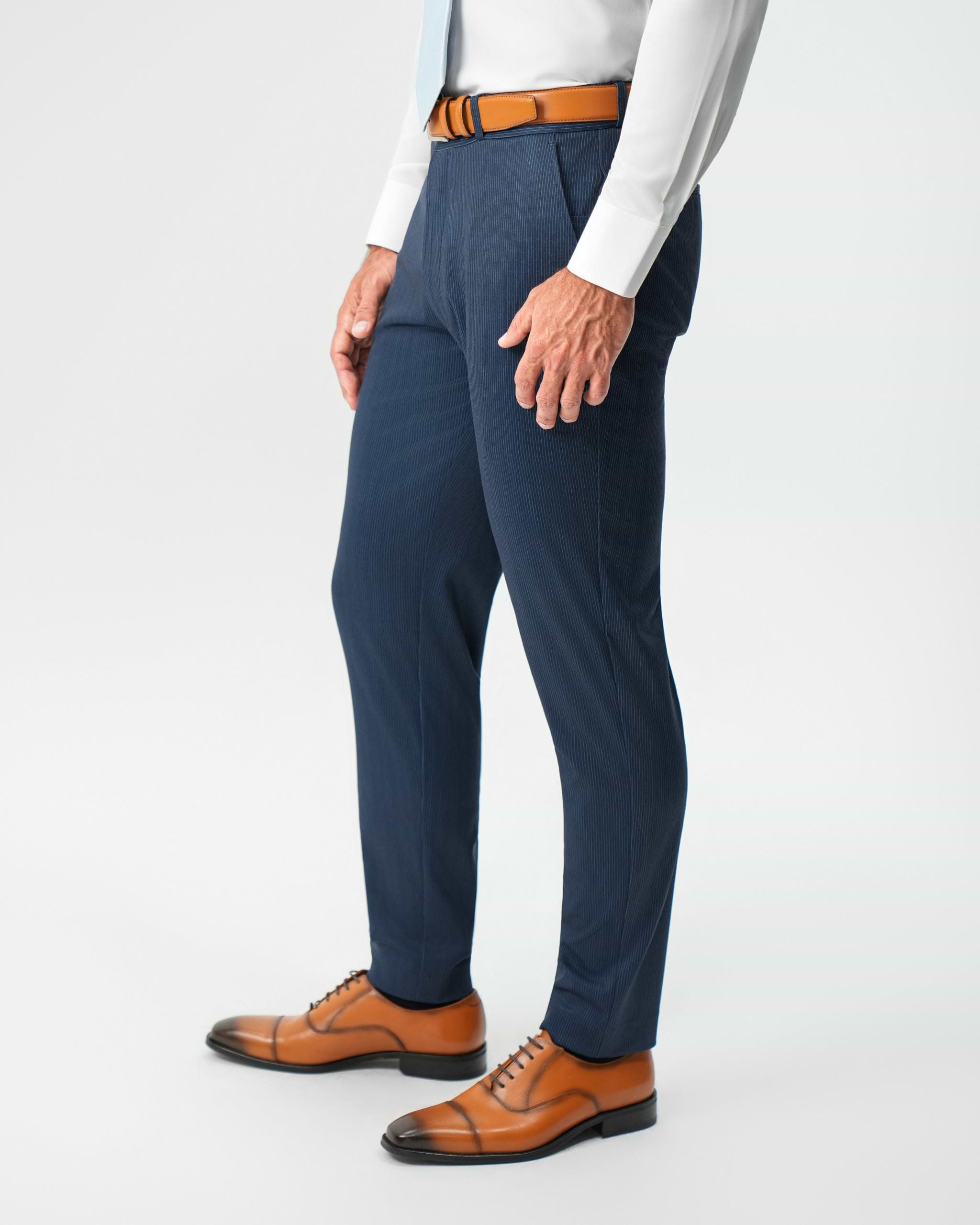 Athletic Fit Stretch Suit Pants - Navy & White Pinstripe