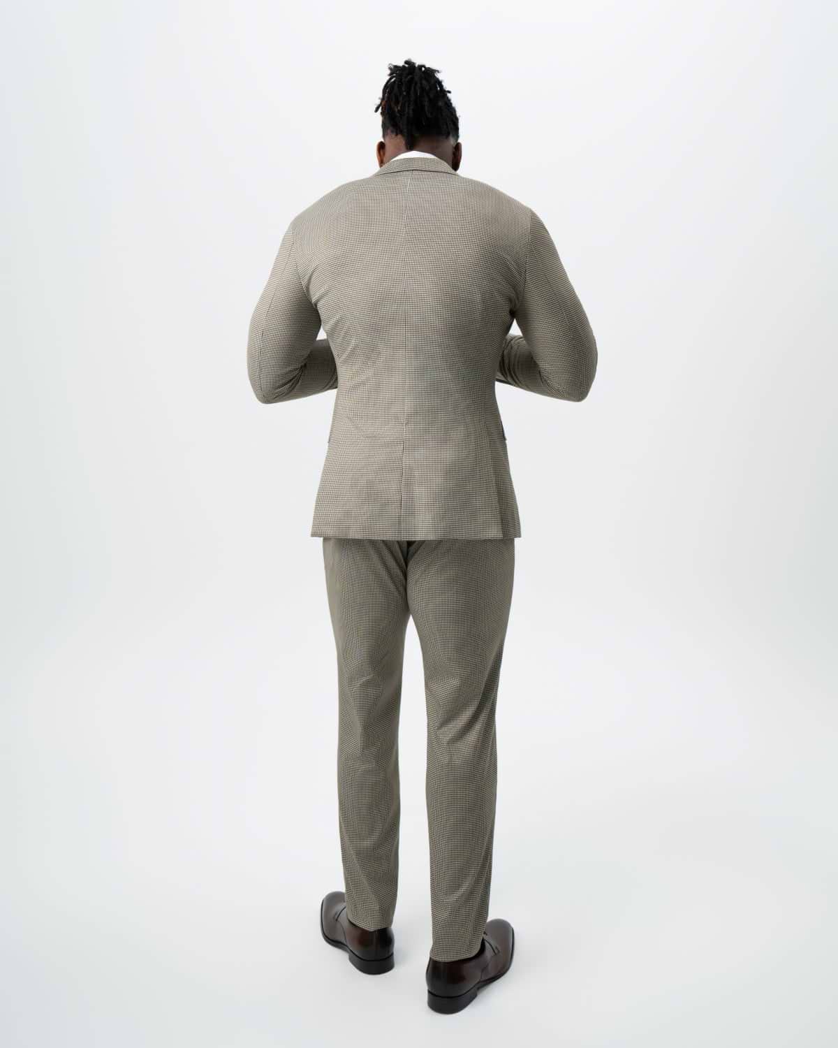 Athletic Fit Stretch Suit - Olive Houndstooth