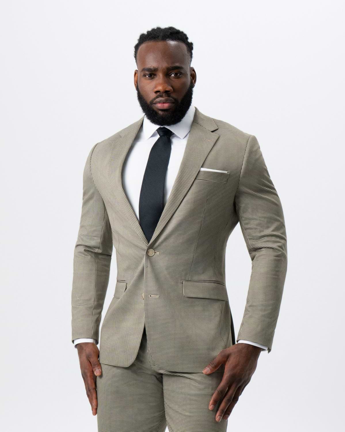 Athletic Fit Stretch Suit - Olive Houndstooth
