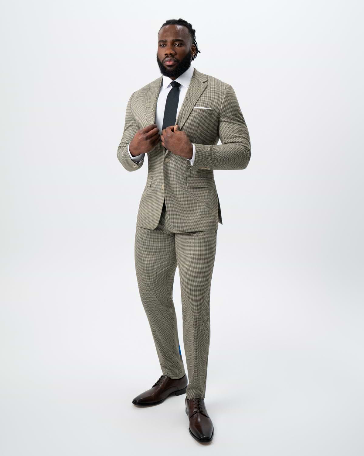 Athletic Fit Stretch Suit - Olive Houndstooth