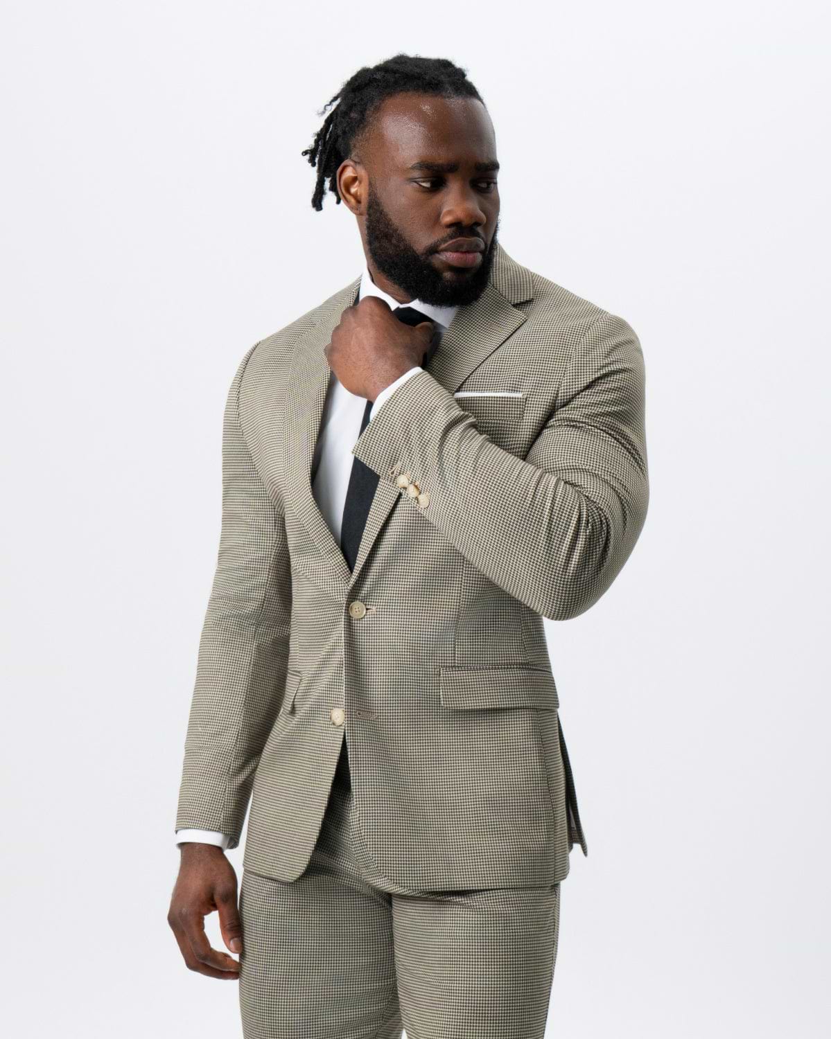 Athletic Fit Stretch Suit - Olive Houndstooth