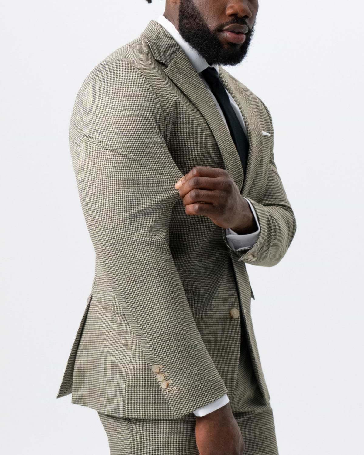 Athletic Fit Stretch Suit - Olive Houndstooth