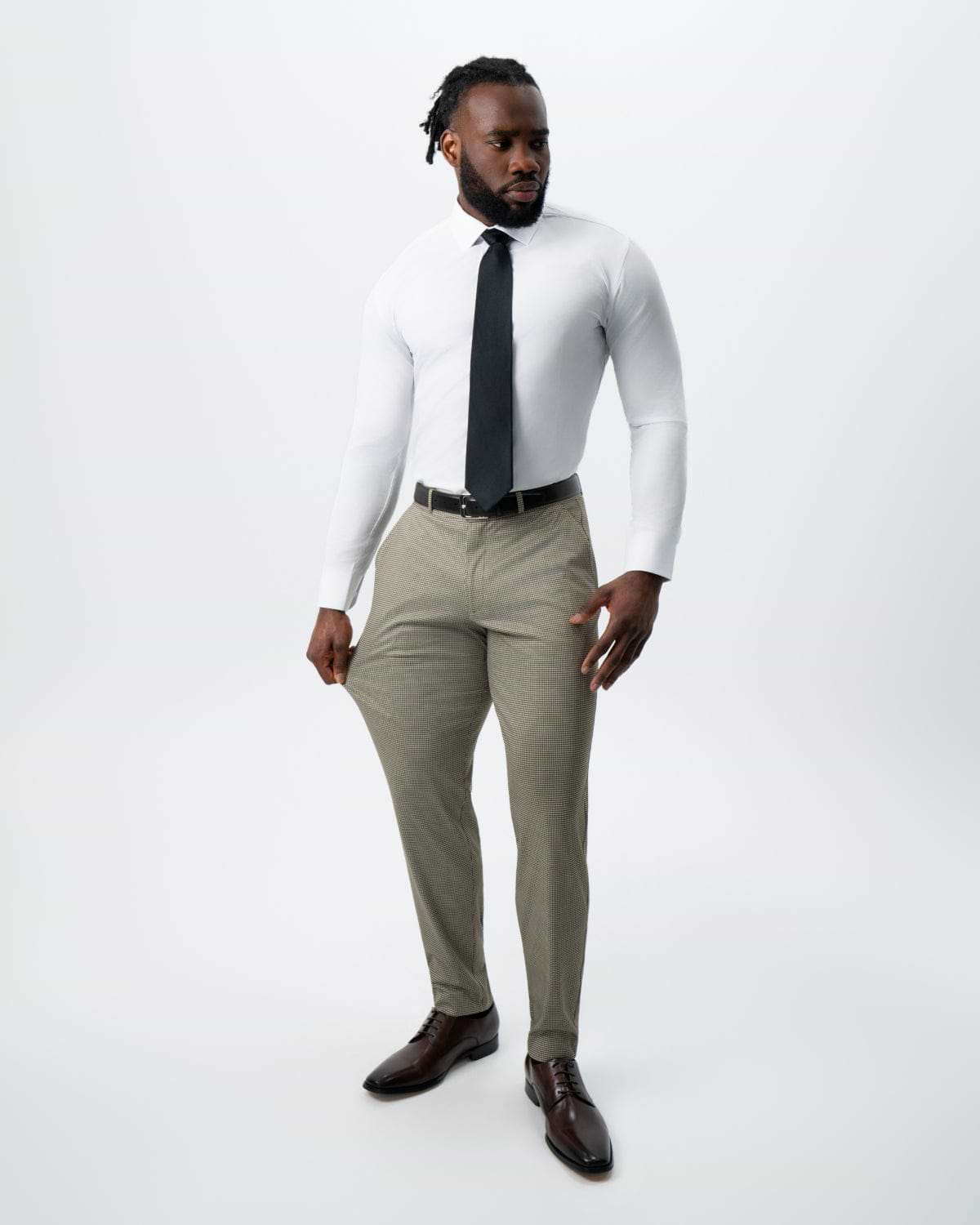 Athletic Fit Stretch Suit - Olive Houndstooth