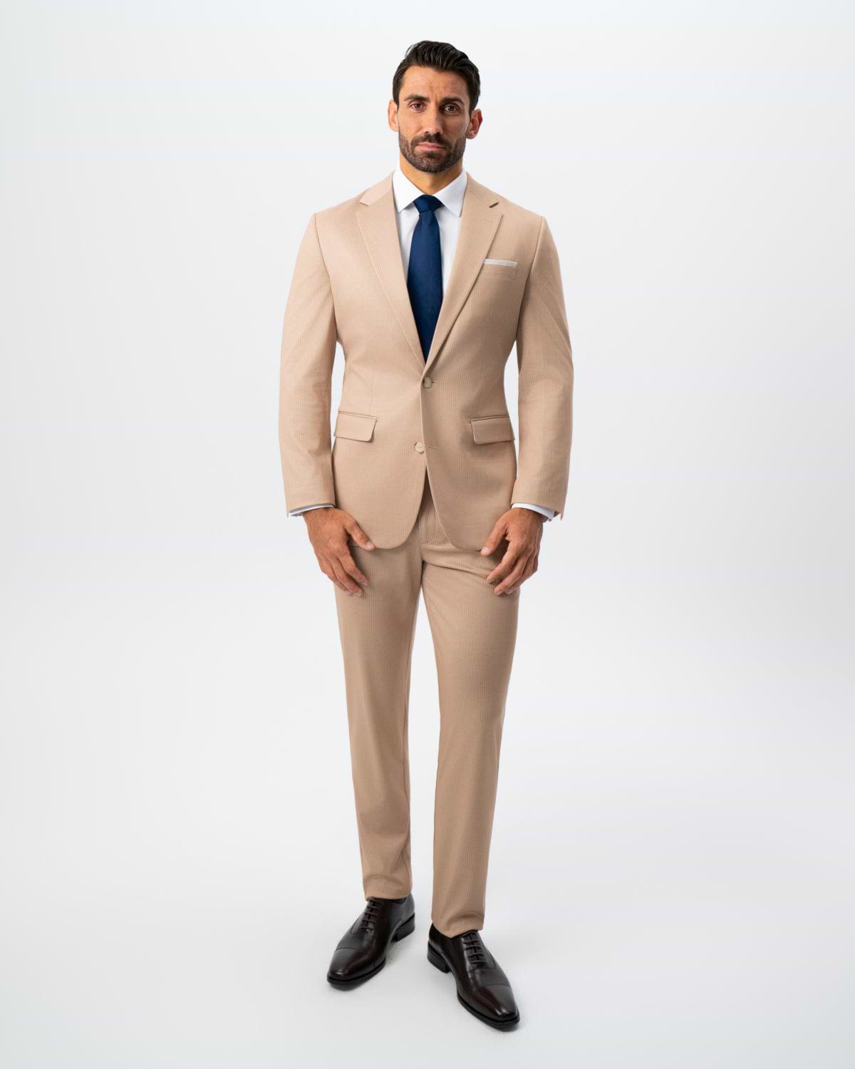Athletic Fit Stretch Suit - Peach and White Pinstripe
